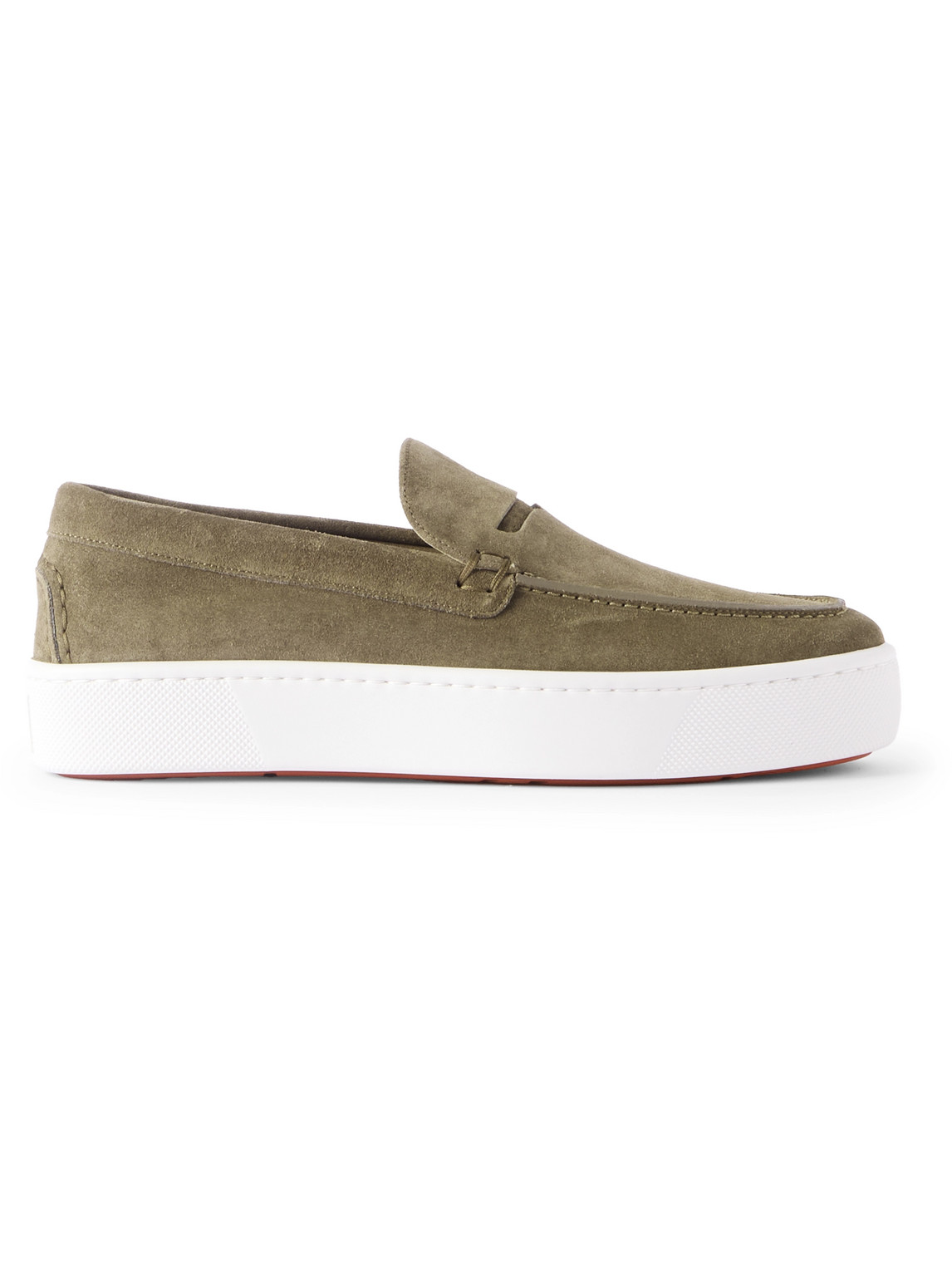 Christian Louboutin Paqueboat Suede Penny Loafers In Green