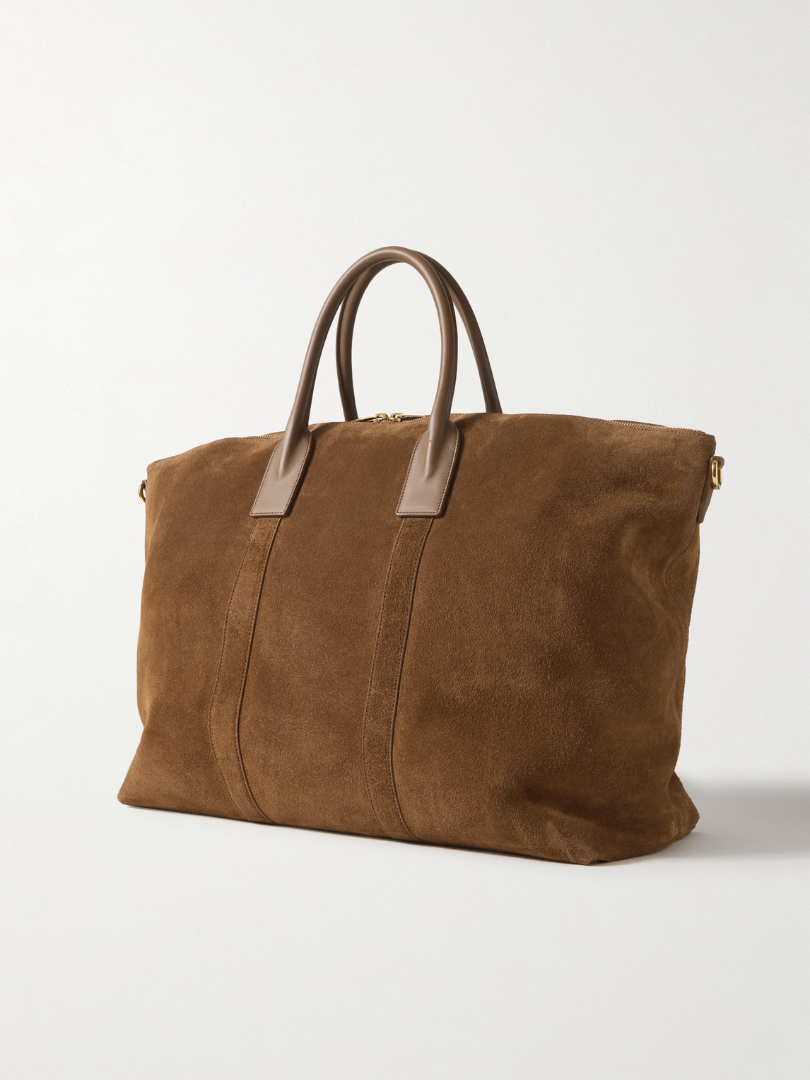 SAINT LAURENT LEATHER-TRIMMED SUEDE TOTE BAG