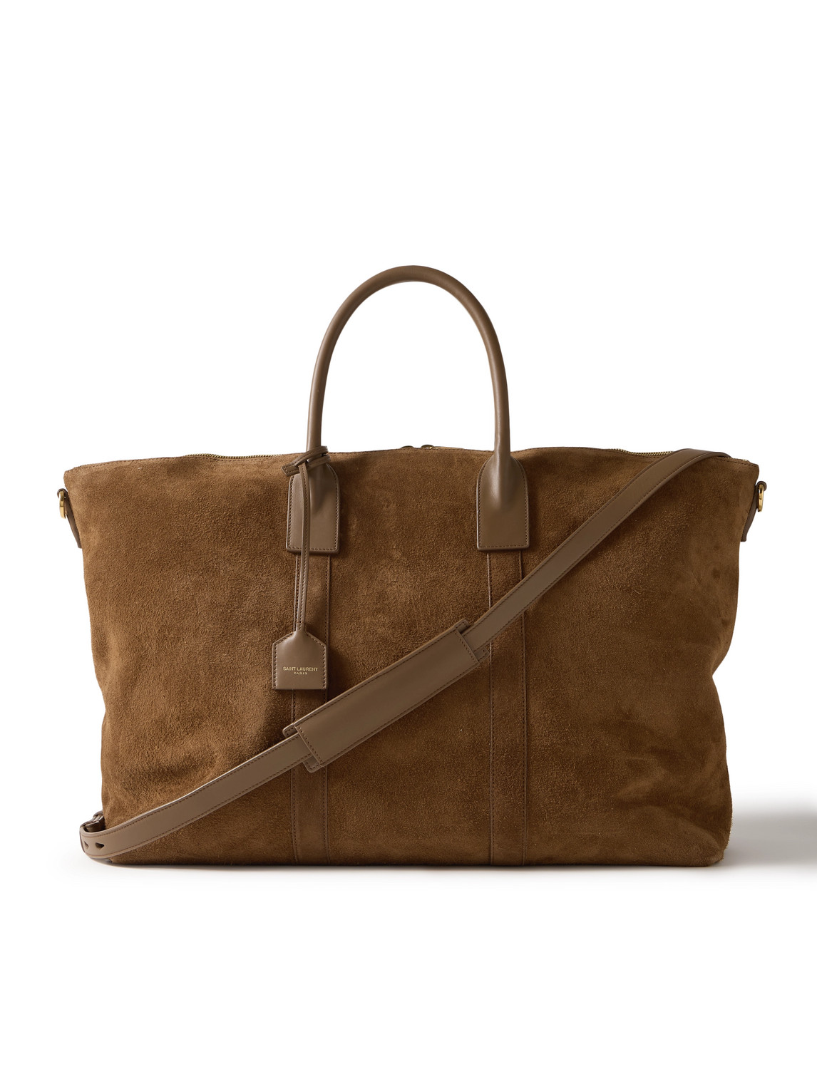 SAINT LAURENT LEATHER-TRIMMED SUEDE TOTE BAG