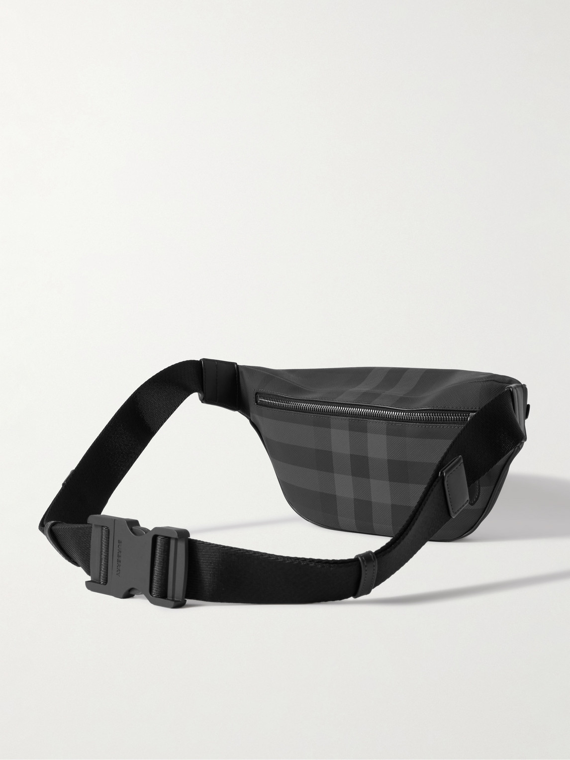 Burberry Leather-trimmed Checked Coated-canvas Belt Bag In Gray