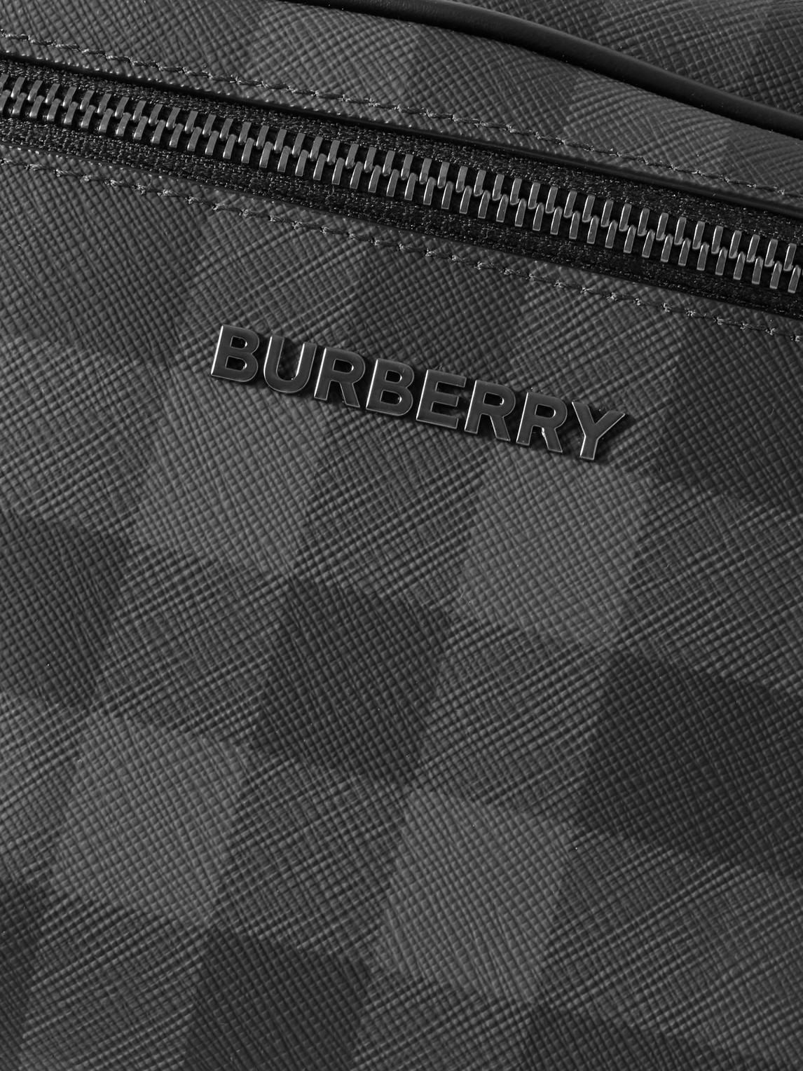 Burberry Leather-trimmed Checked Coated-canvas Belt Bag In Gray