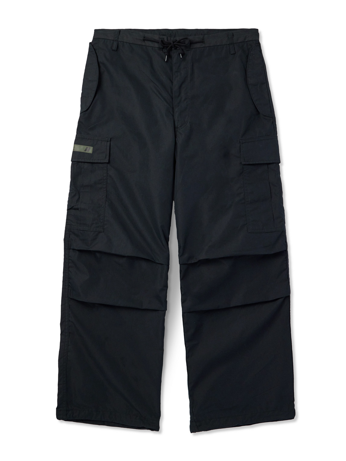 Straight-Leg Logo-Appliquéd Pleated Cotton-Blend Drawstring Cargo Trousers