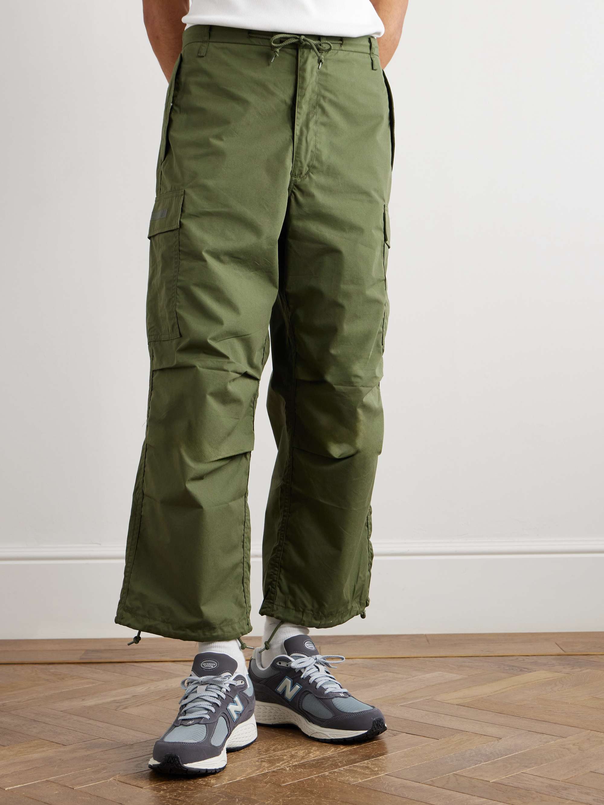 Green Straight-Leg Logo-Appliquéd Pleated Cotton-Blend Green Straight-Leg Logo-Appliquéd Pleated Cotton-Blend