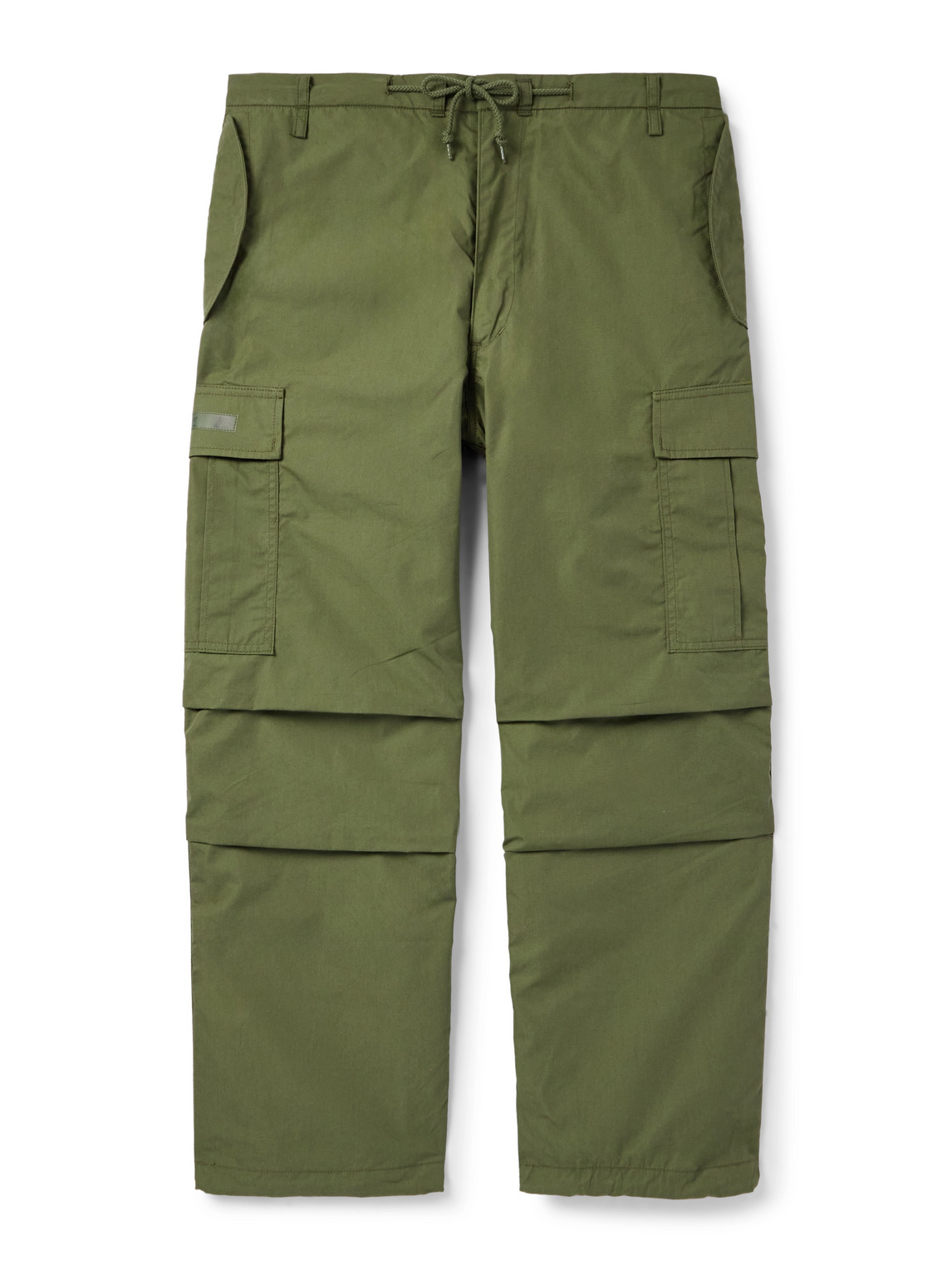 Straight-Leg Logo-Appliquéd Pleated Cotton-Blend Drawstring Cargo Trousers