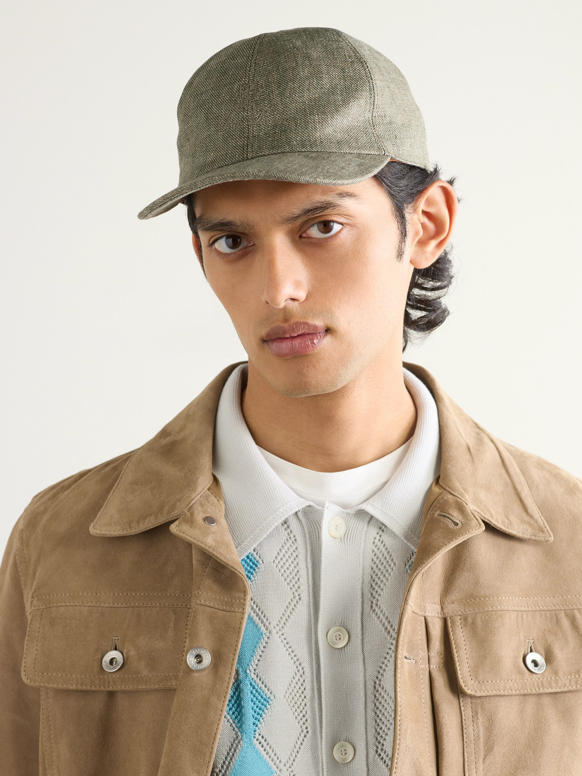 Shop Loro Piana Logo-embroidered Linen Baseball Cap In Green