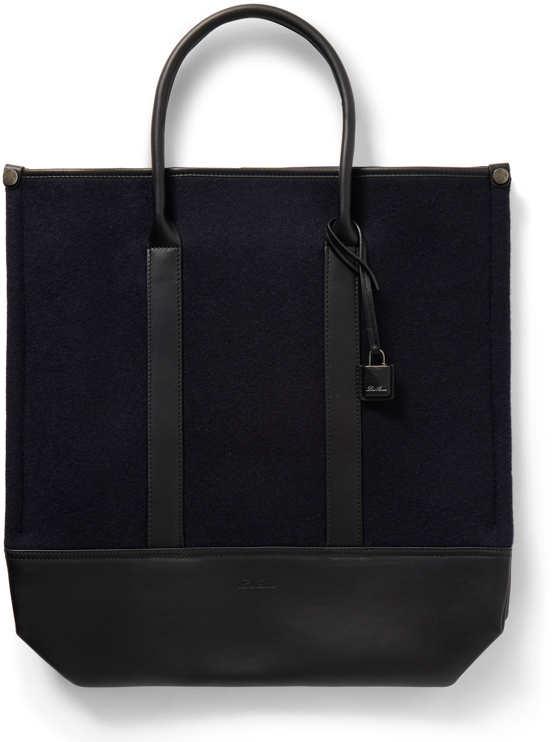Loro Piana Beam Small Leather-trimmed Cashmere Tote Bag In Blue