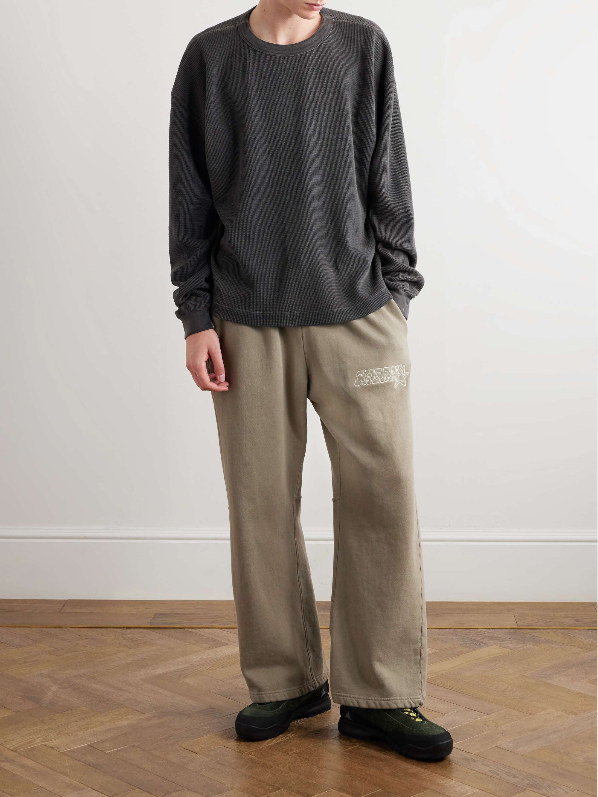 Brown Wide-Leg Logo-Embroidered Shell Track Pants