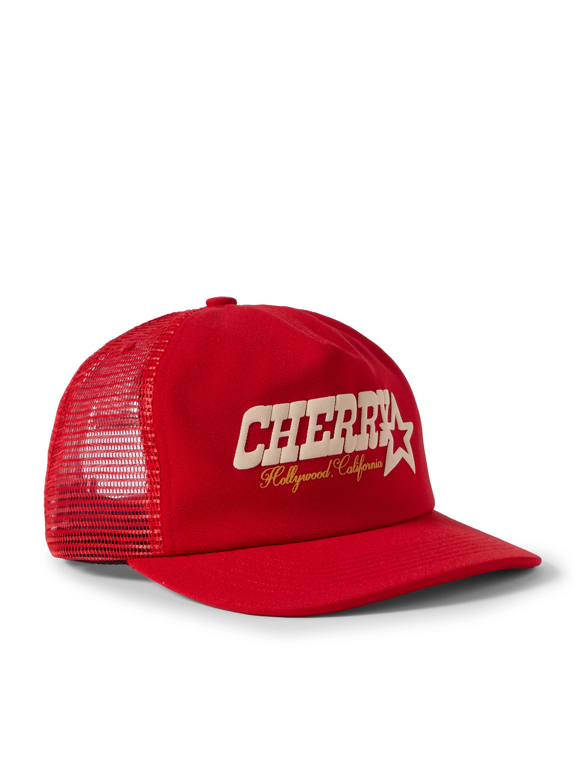 Cherry Los Angeles Printed Shell And Mesh Trucker Hat In Red
