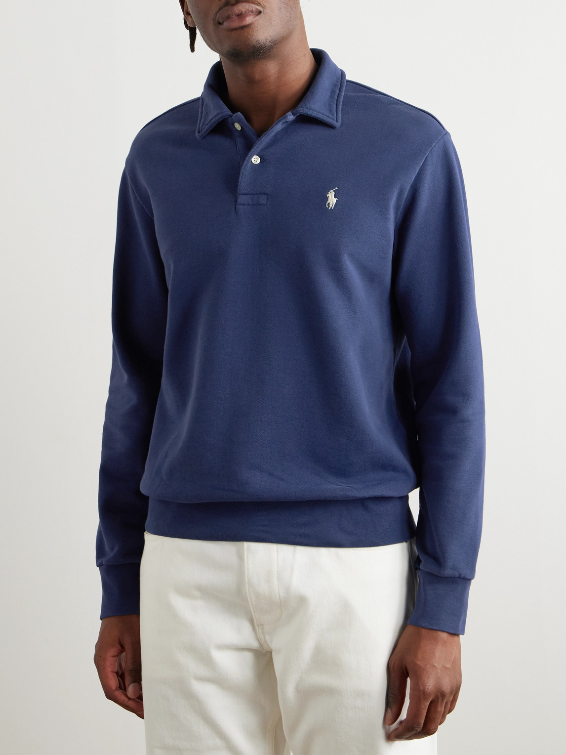 Shop Polo Ralph Lauren Logo-embroidered Cotton-jersey Sweatshirt In Blue