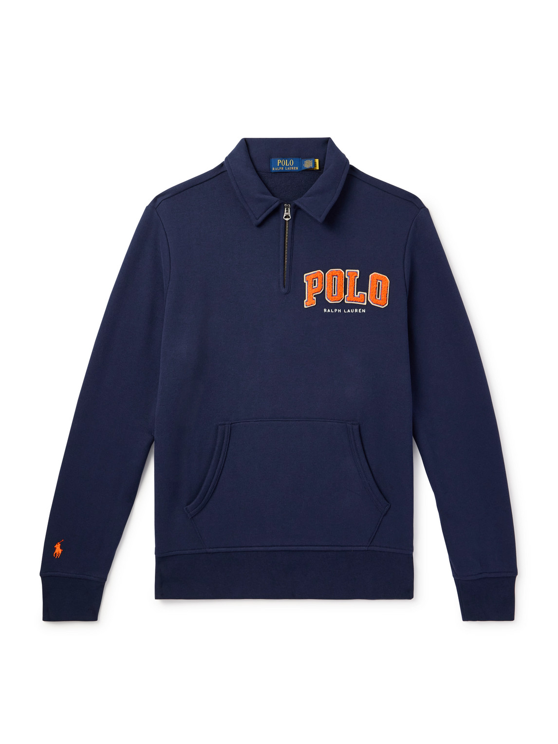 Polo Ralph Lauren Logo-appliquéd Cotton-blend Jersey Half-zip Sweatshirt In Blue