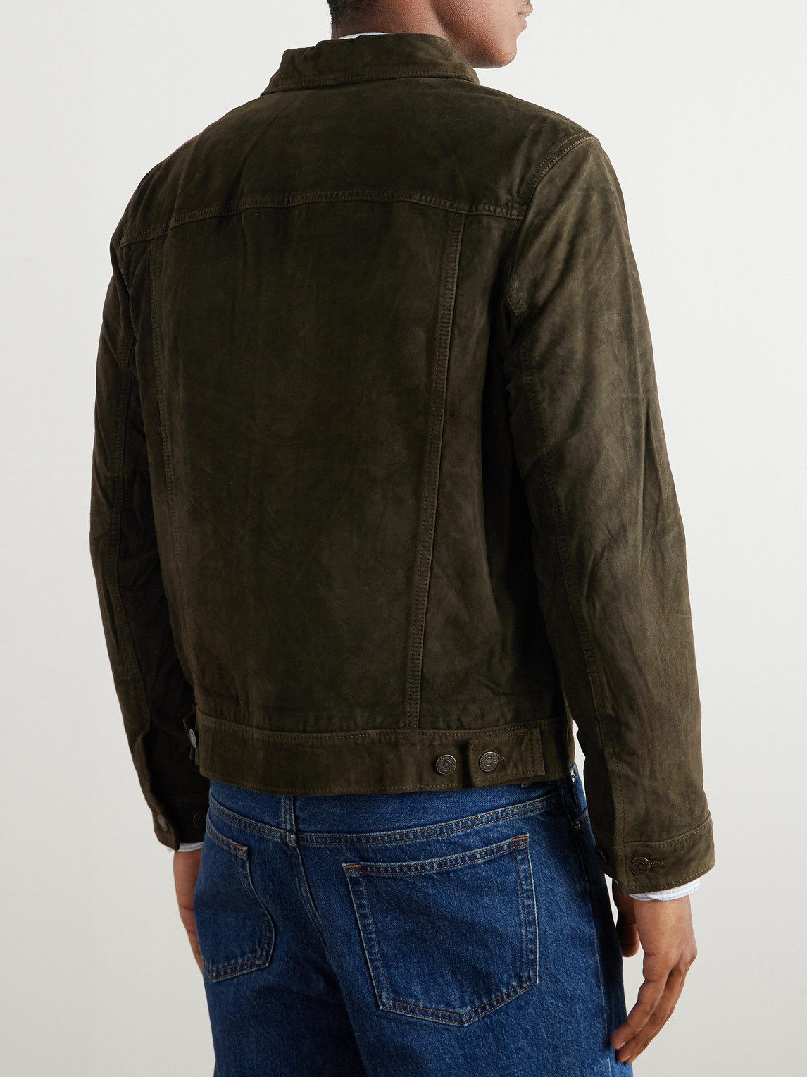 Shop Polo Ralph Lauren Icon Slim-fit Suede Trucker Jacket In Green