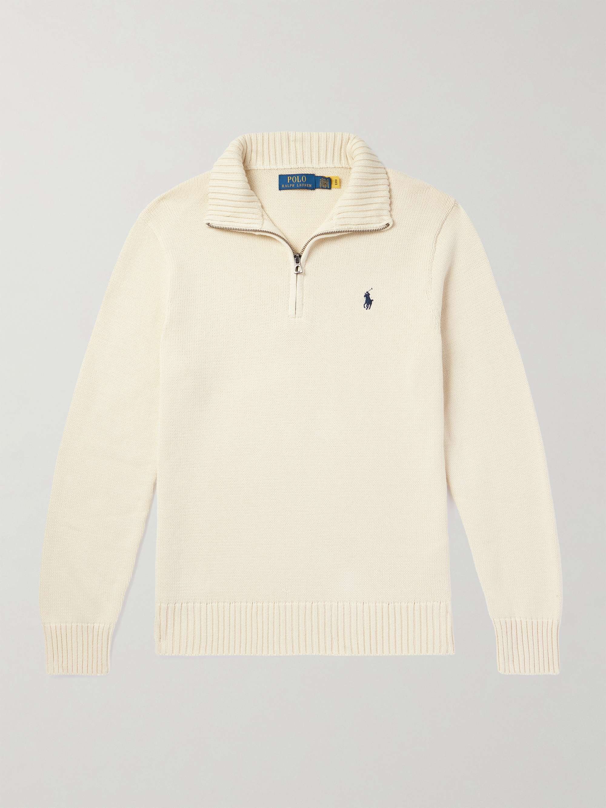 POLO RALPH LAUREN Logo-Embroidered Cotton Half-Zip Sweater