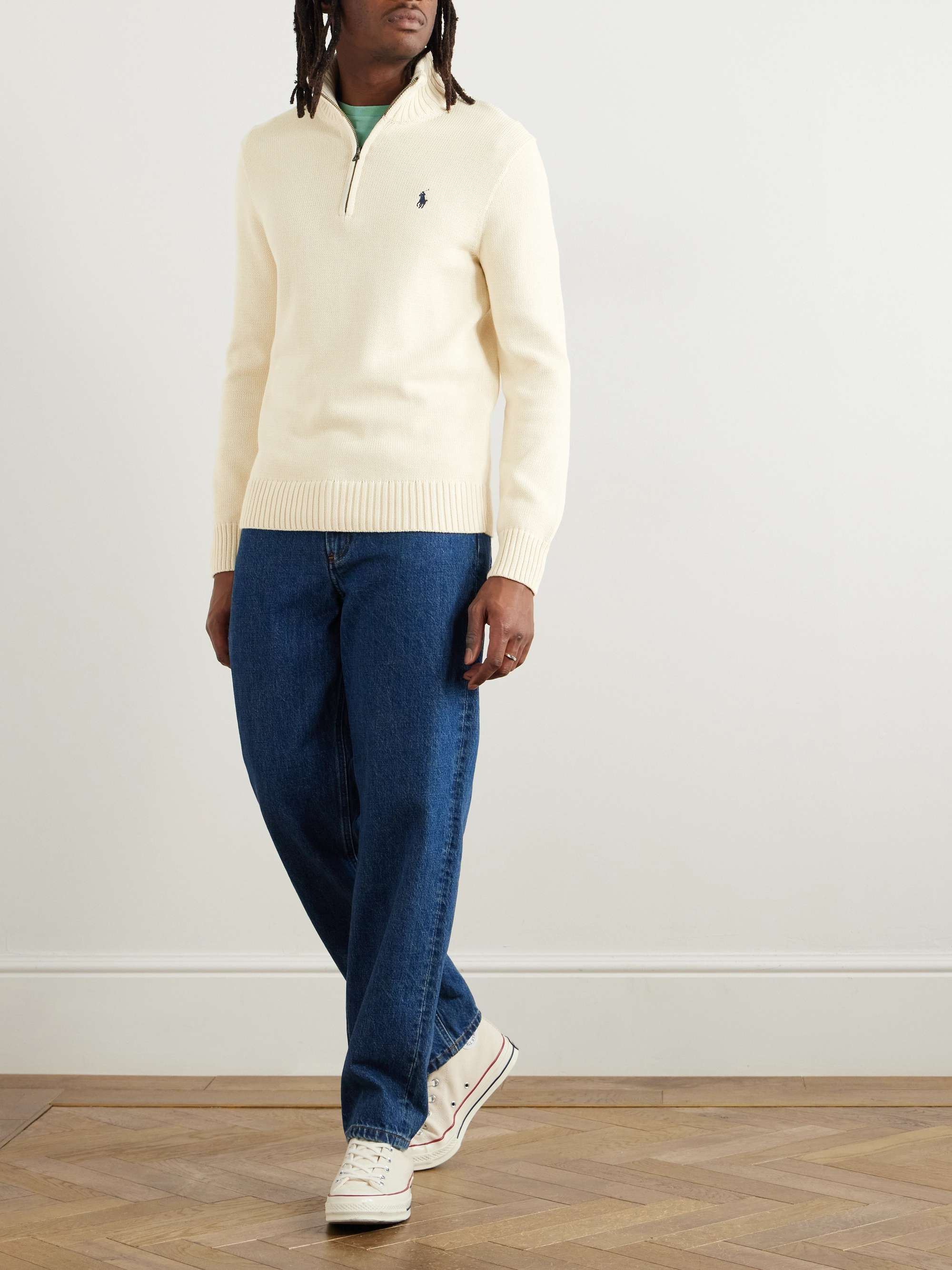 POLO RALPH LAUREN Logo-Embroidered Cotton Half-Zip Sweater