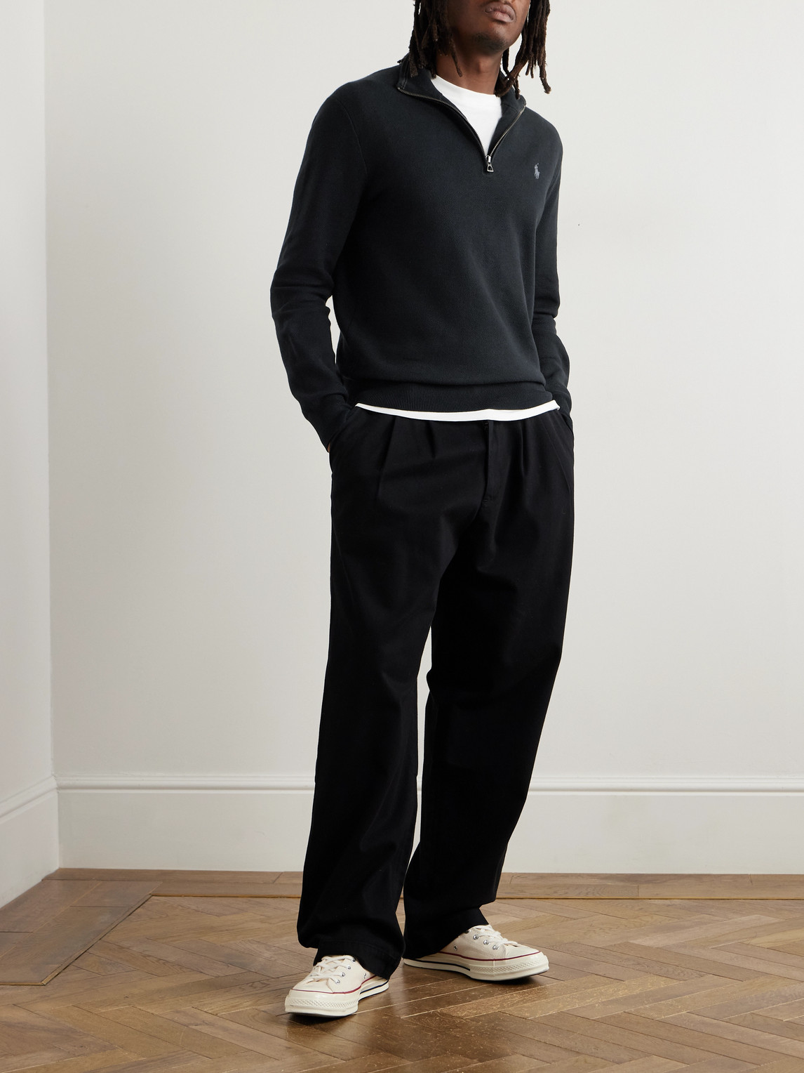 Logo-Embroidered Honeycomb-Knit Cotton Half-Zip Sweater — 2