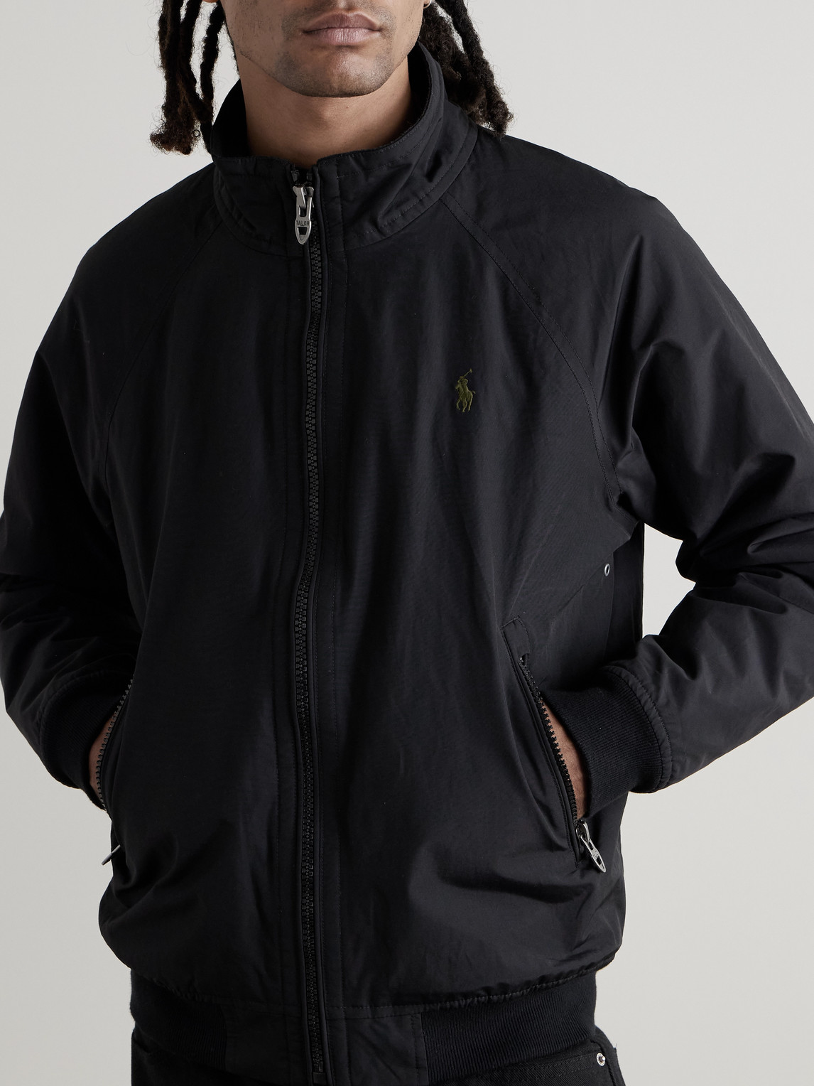 POLO RALPH LAUREN LOGO-EMBROIDERED COTTON AND NYLON-BLEND BOMBER JACKET