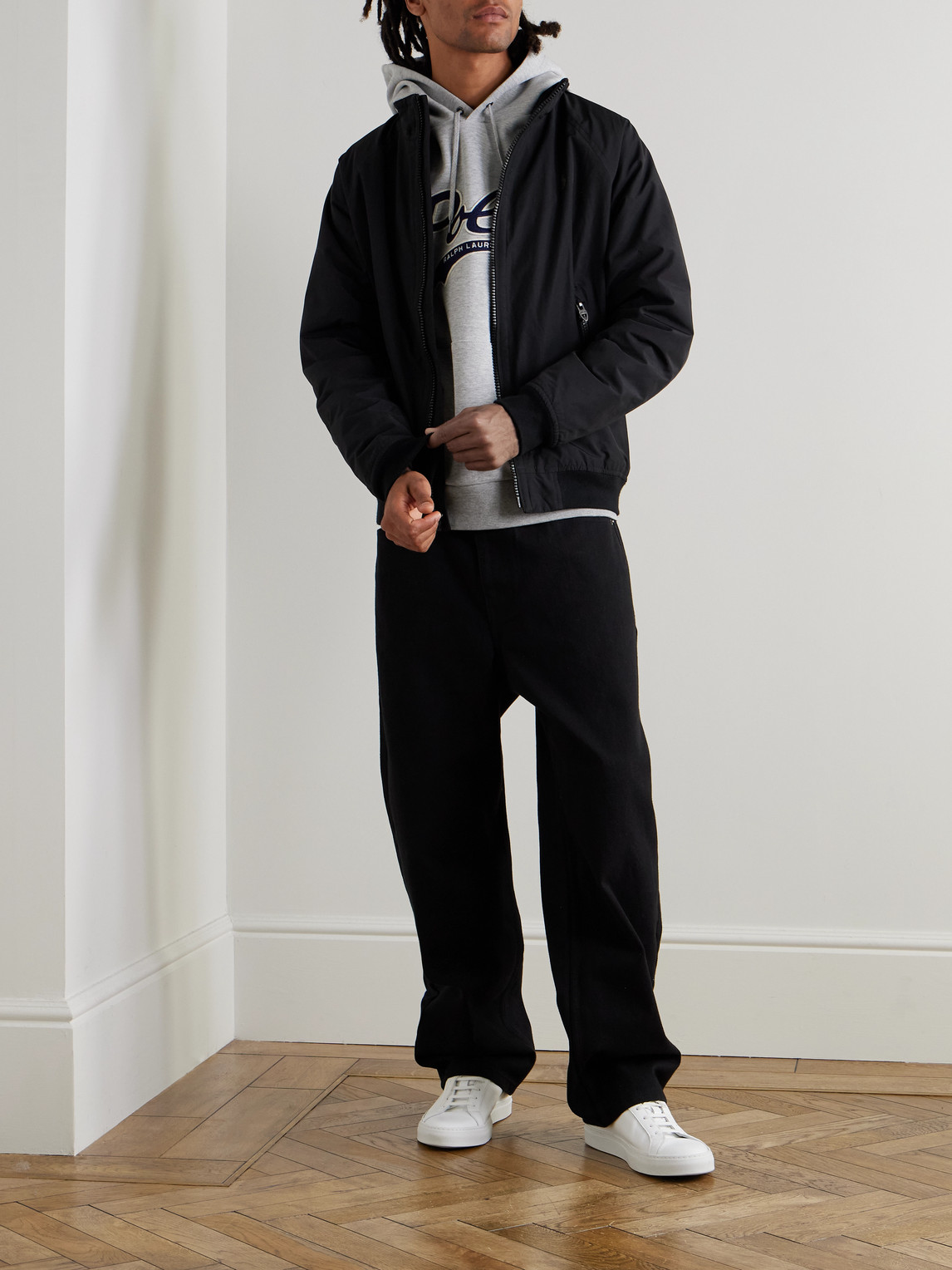 POLO RALPH LAUREN LOGO-EMBROIDERED COTTON AND NYLON-BLEND BOMBER JACKET