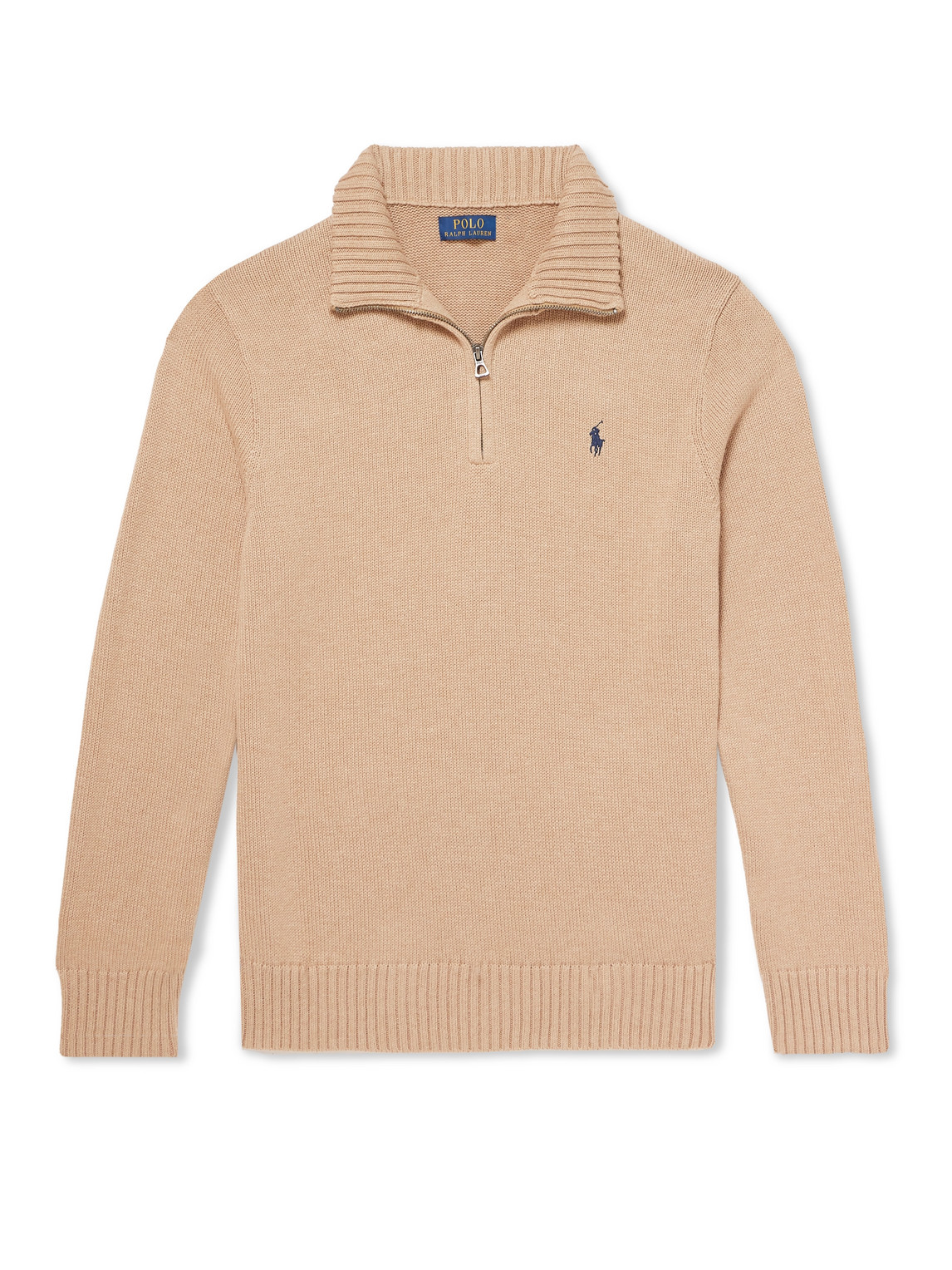 Polo Ralph Lauren Logo-embroidered Cotton Half-zip Sweater In Brown