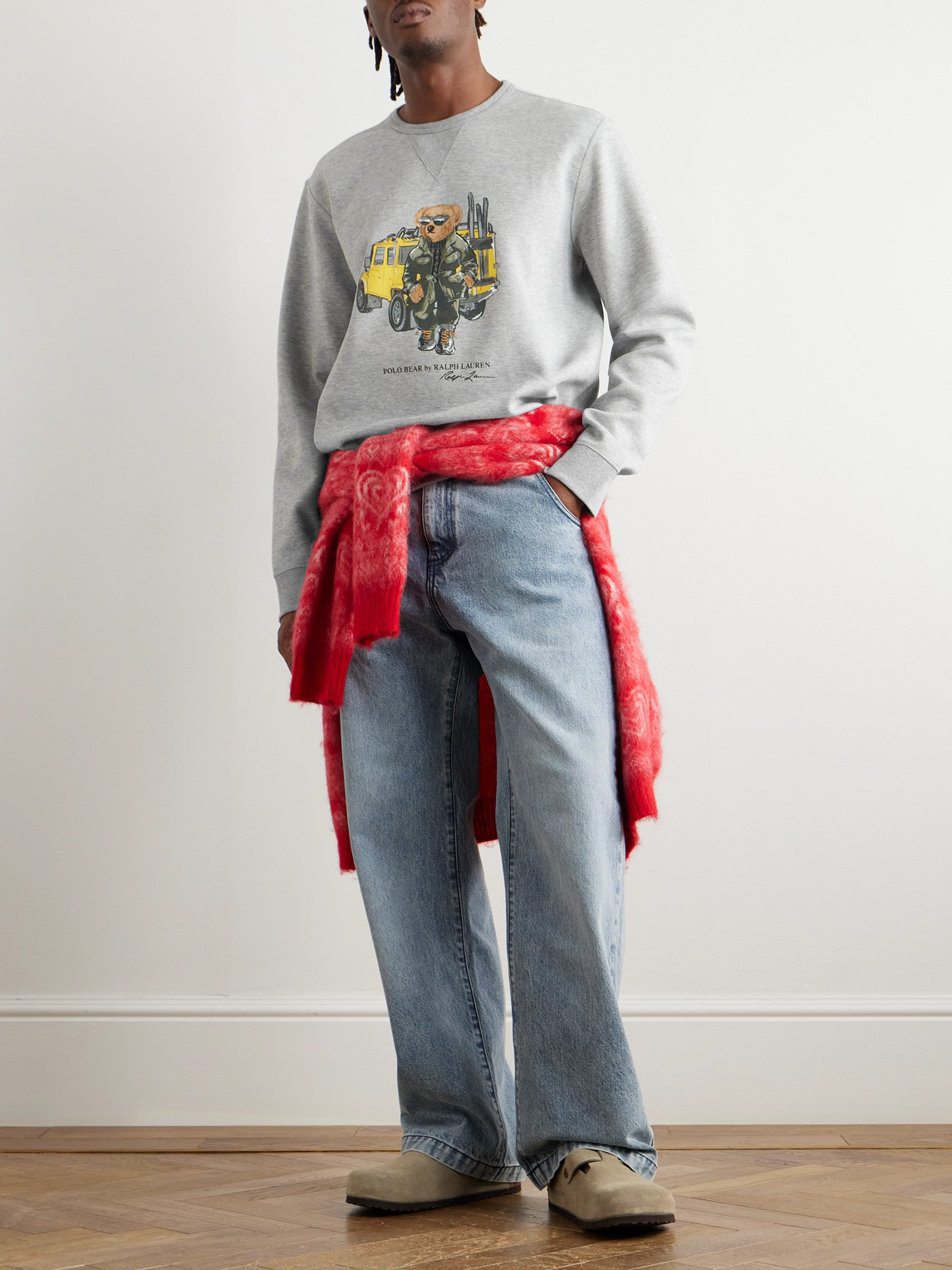 Shop Polo Ralph Lauren Logo-print Cotton-blend Jersey Sweatshirt In Gray