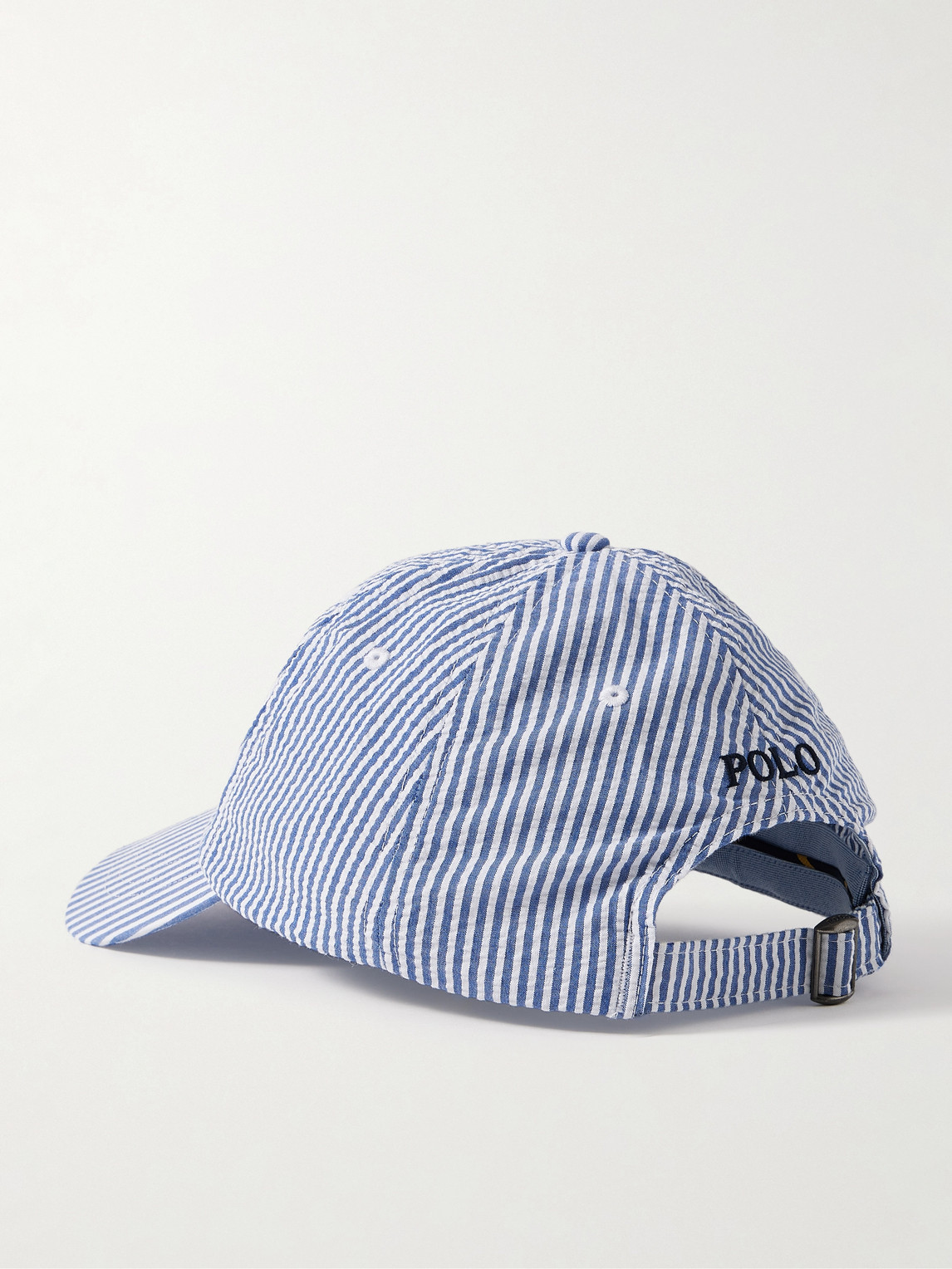 Shop Polo Ralph Lauren Logo-embroidered Striped Cotton-blend Seersucker Baseball Cap In Blue