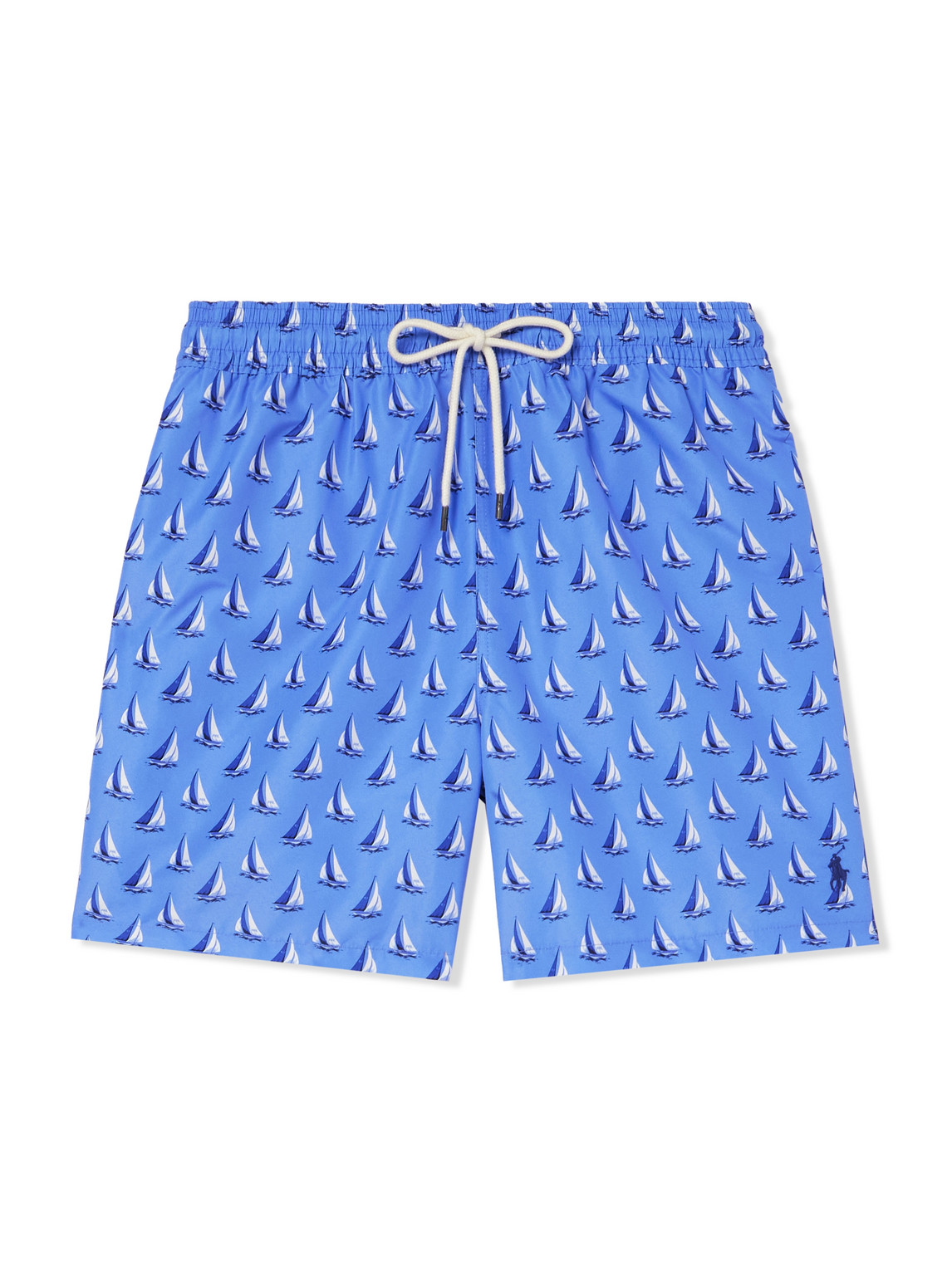 Polo Ralph Lauren Traveler Straight-leg Mid-length Printed Recycled Swim Shorts In Blue