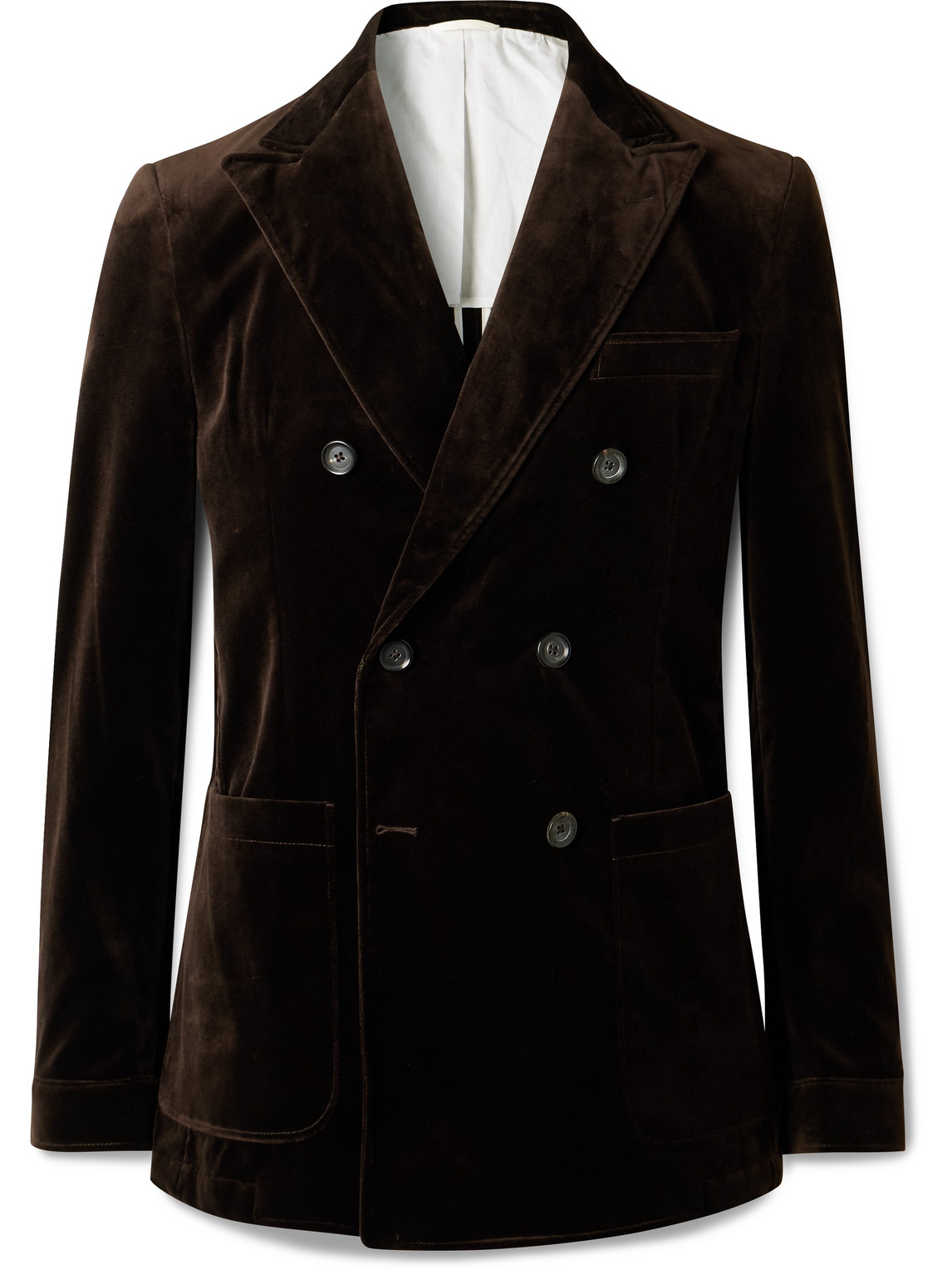 Oliver Spencer Slim-fit Double-breasted Cotton-velvet Blazer In Brown