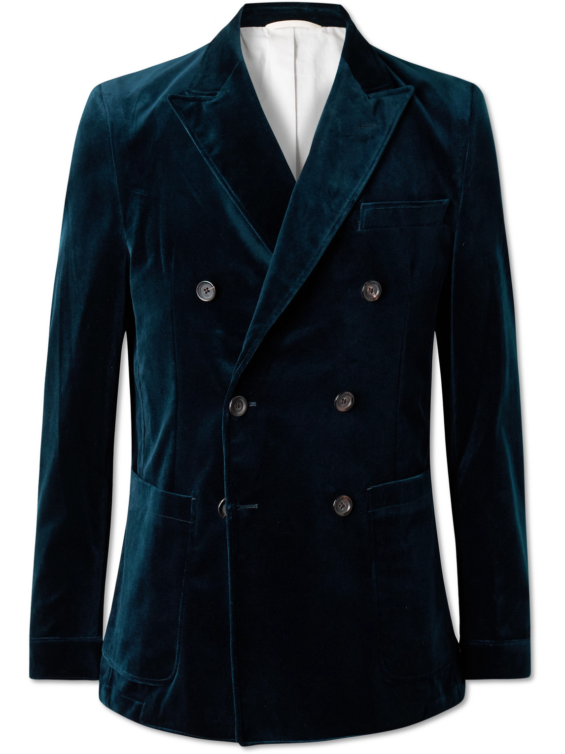 Oliver Spencer Double-breasted Cotton-velvet Blazer In Blue