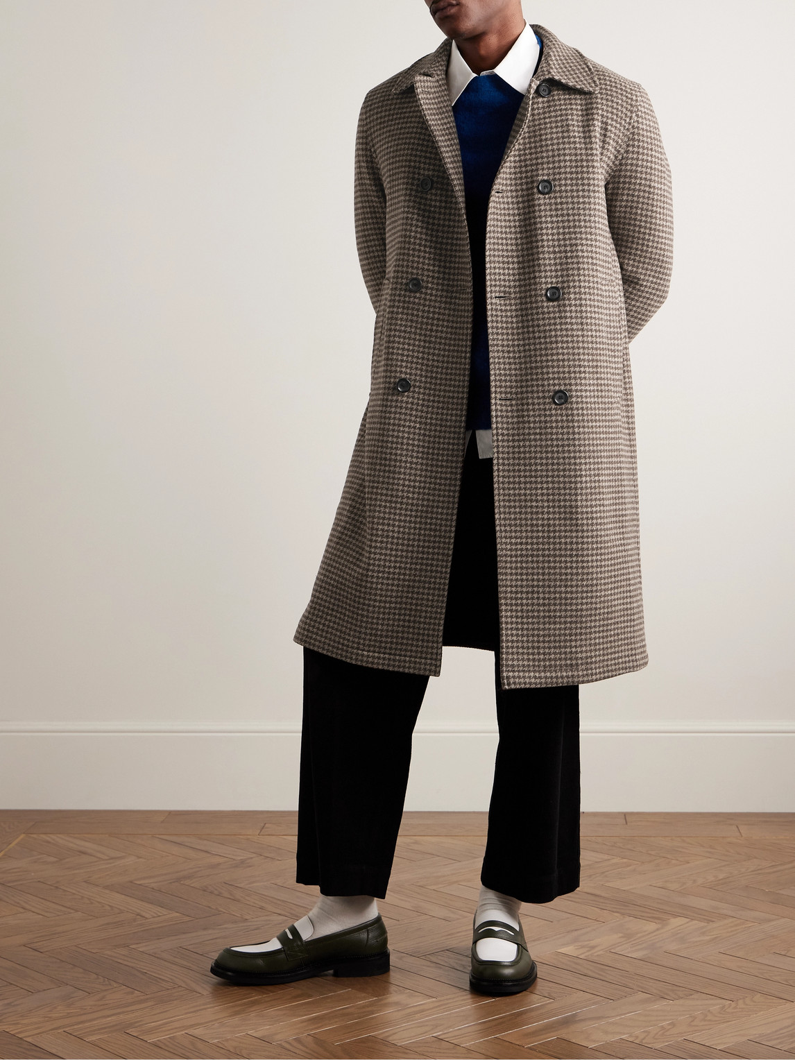 Oliver Spencer Big Double-breasted Houndstooth Wool Coat In Brown 