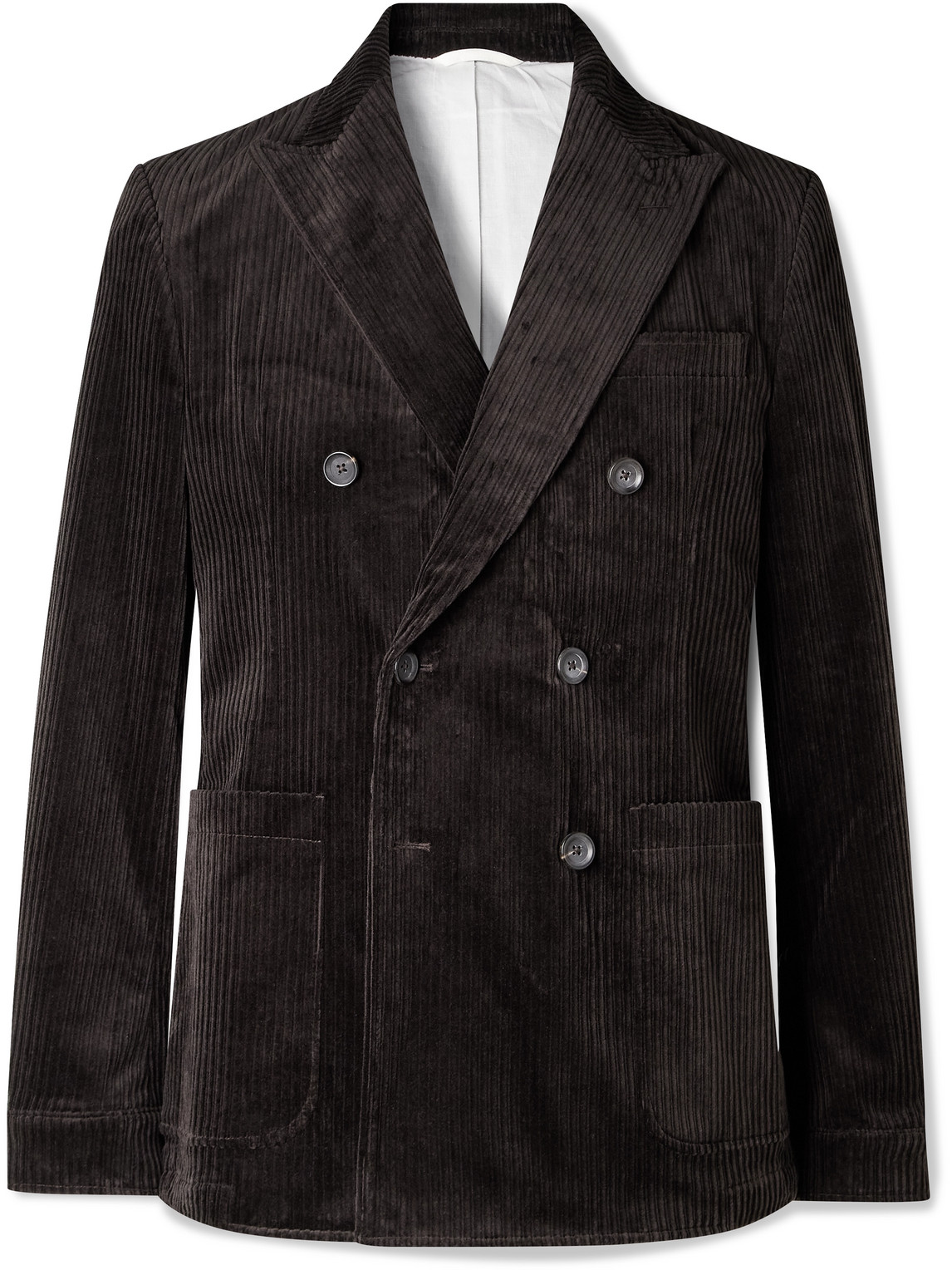 Oliver Spencer Double-breasted Cotton-blend Corduroy Suit Jacket In Brown
