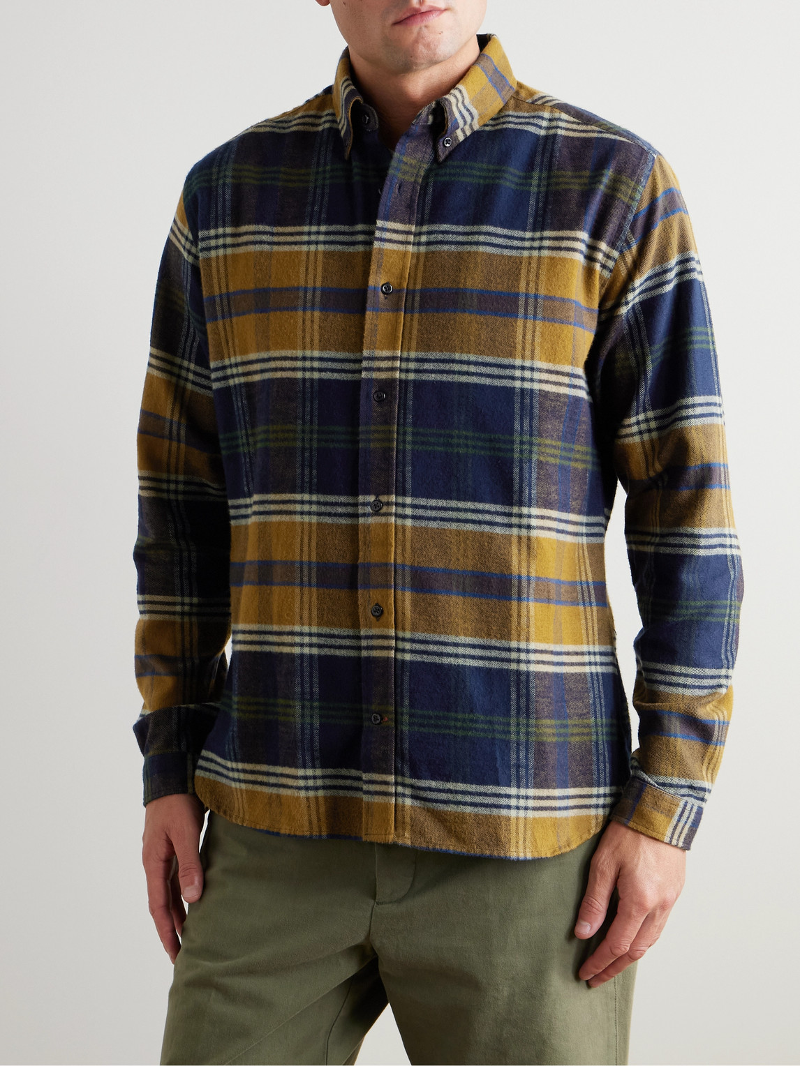 Oliver Spencer Mens Checked Brushed Cotton Brook Shirt In Blue