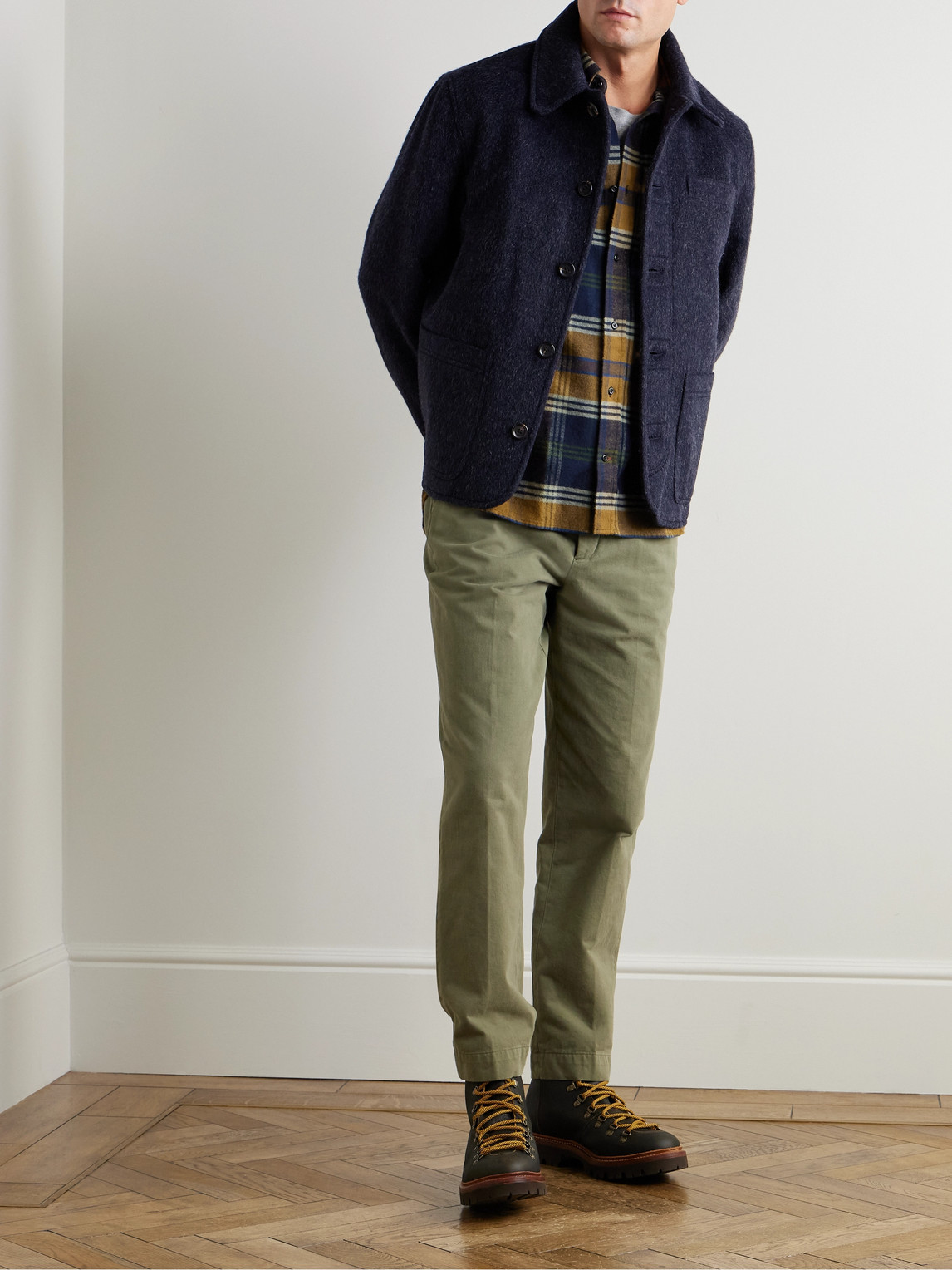 Oliver Spencer Mens Checked Brushed Cotton Brook Shirt In Blue