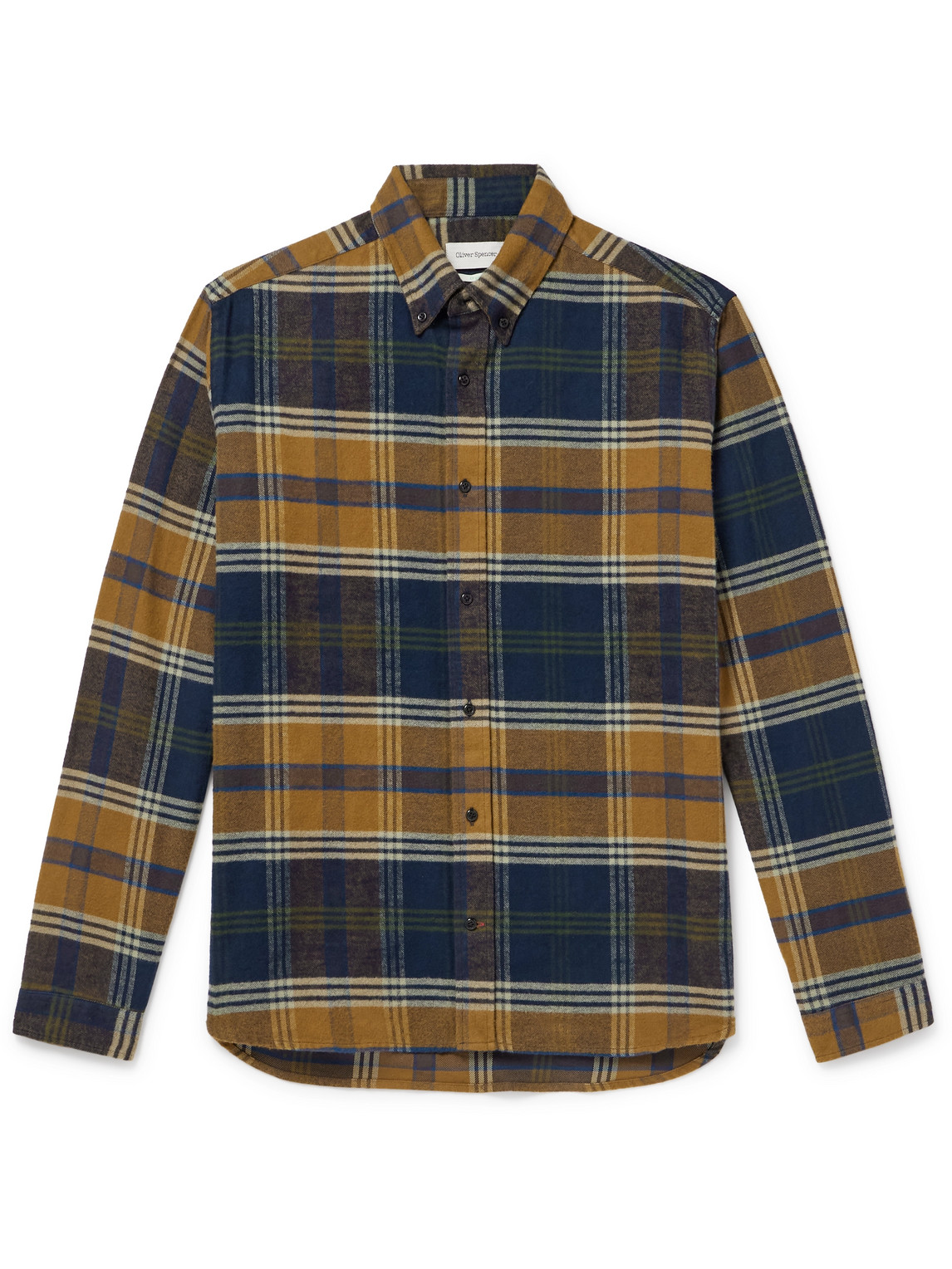 Oliver Spencer Mens Checked Brushed Cotton Brook Shirt In Blue