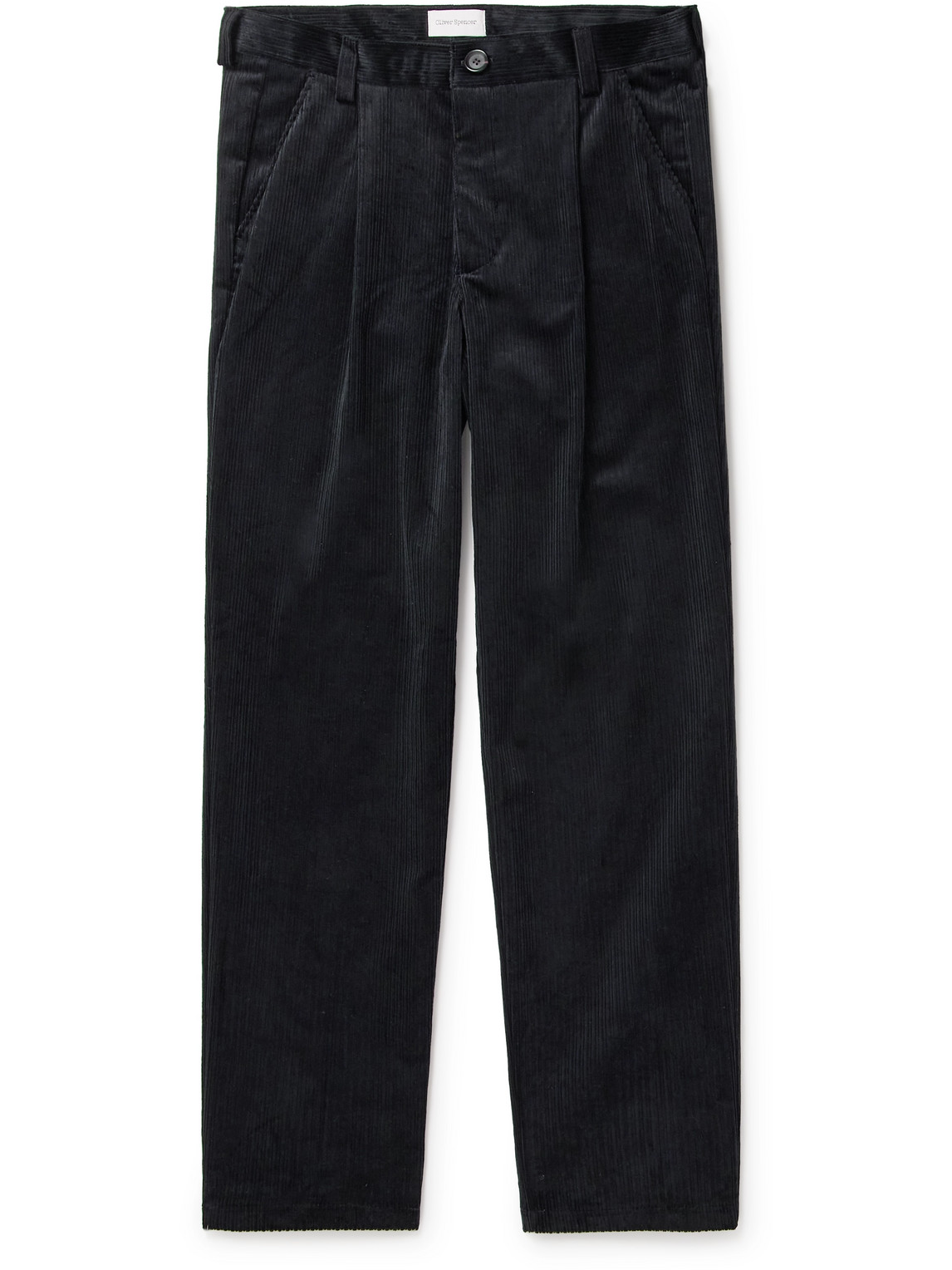 Oliver Spencer Morton Straight-leg Pleated Cotton-corduroy Trousers In Black