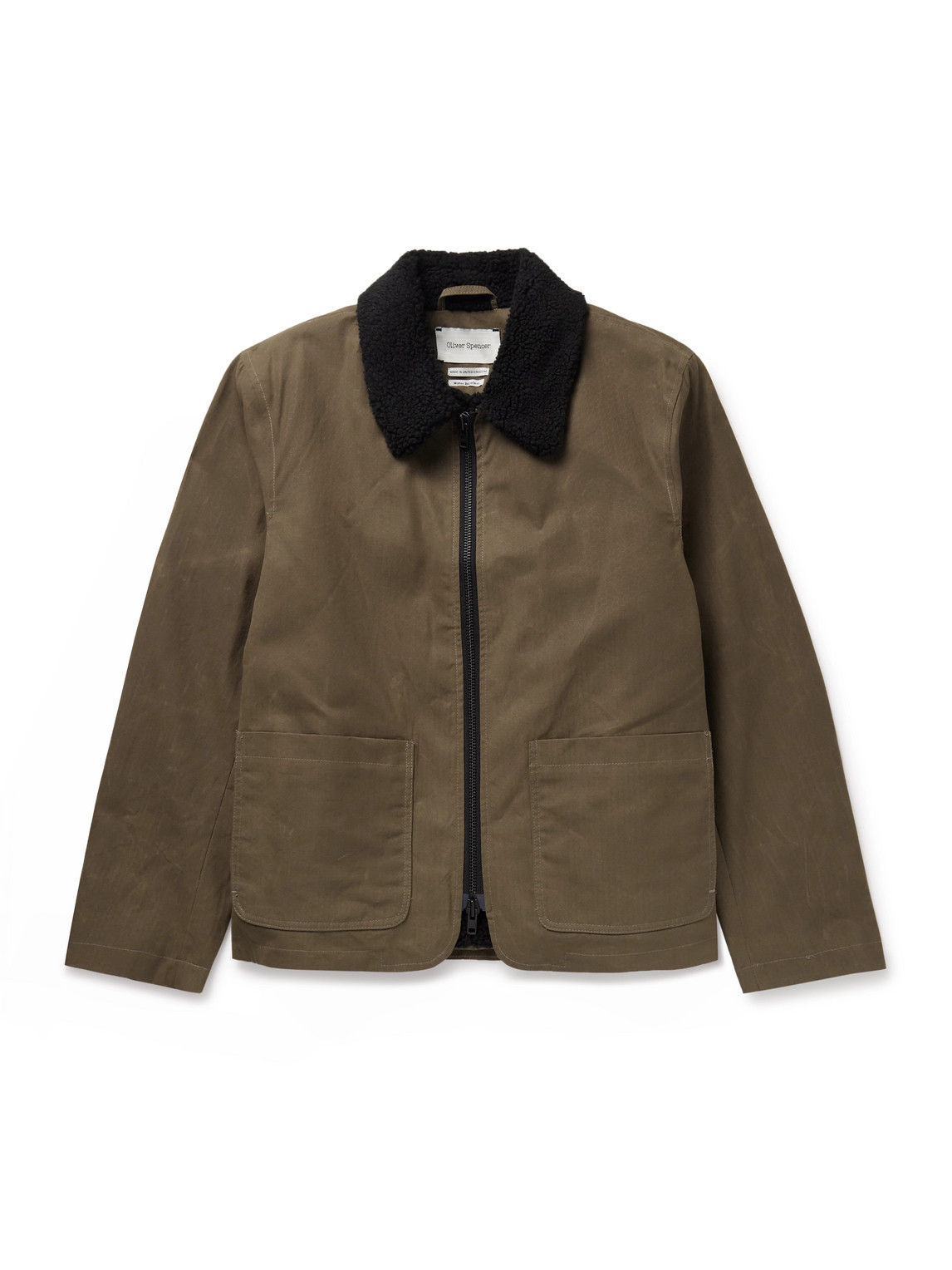Oliver Spencer Lambeth Fleece-trimmed Coated-cotton Jacket In Green