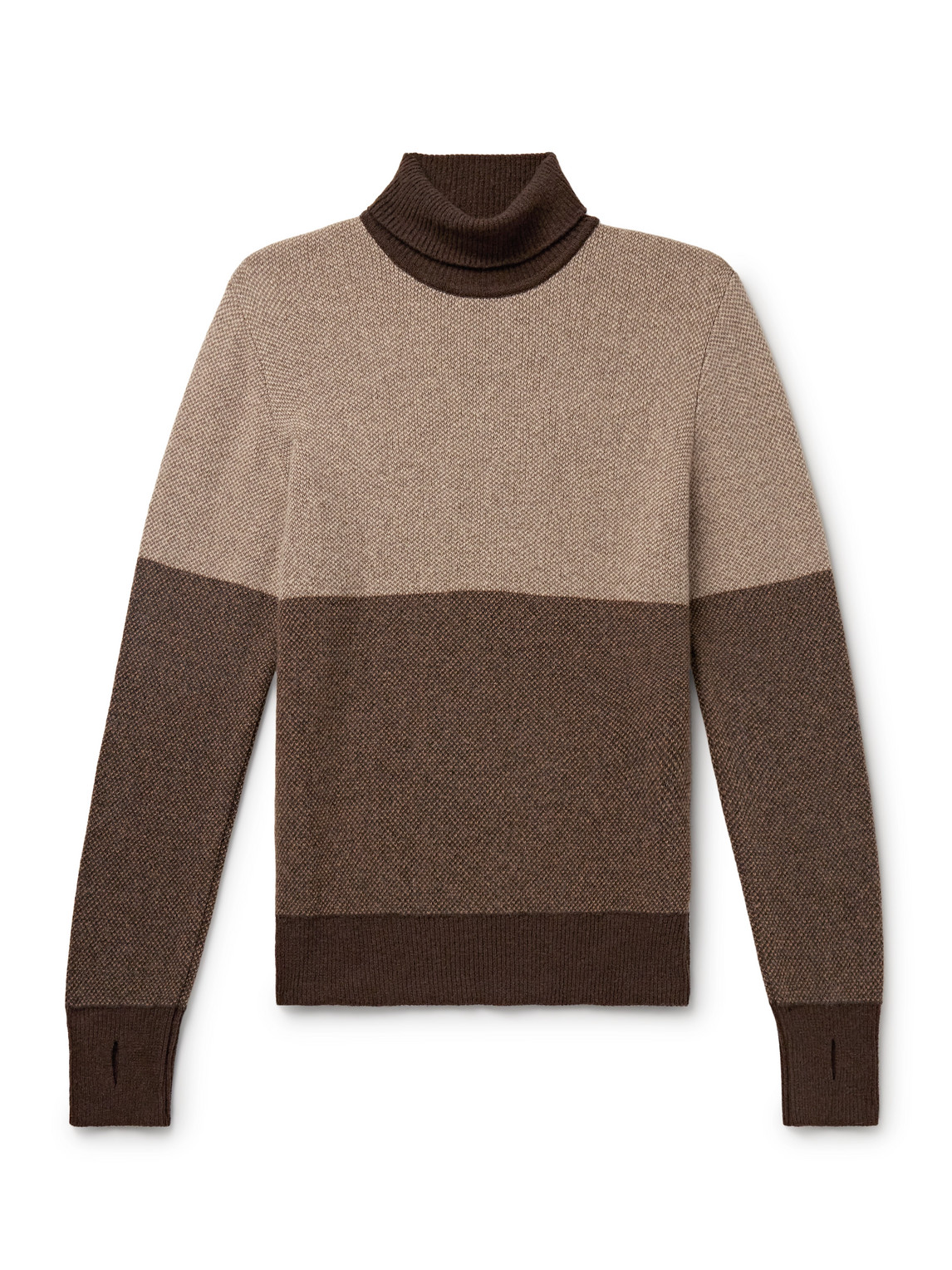Oliver Spencer Talbot Colour-block Wool Rollneck Sweater In Brown