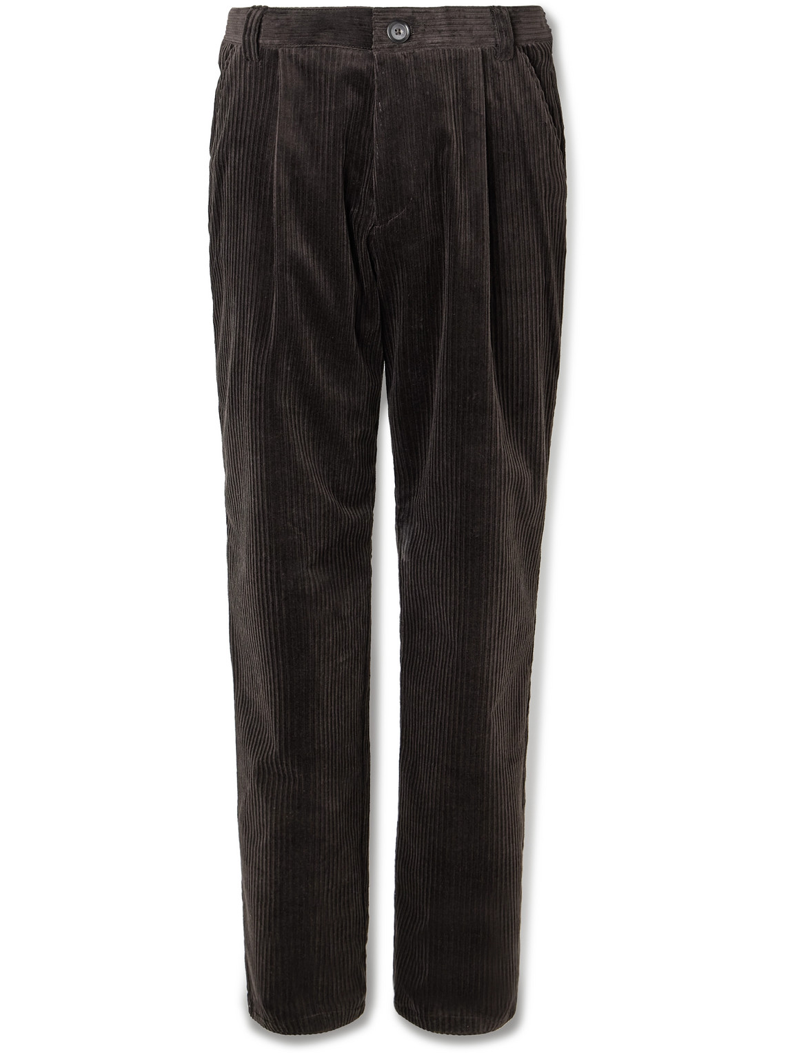 Oliver Spencer Morton Straight-leg Pleated Cotton-blend Corduroy Trousers In Brown