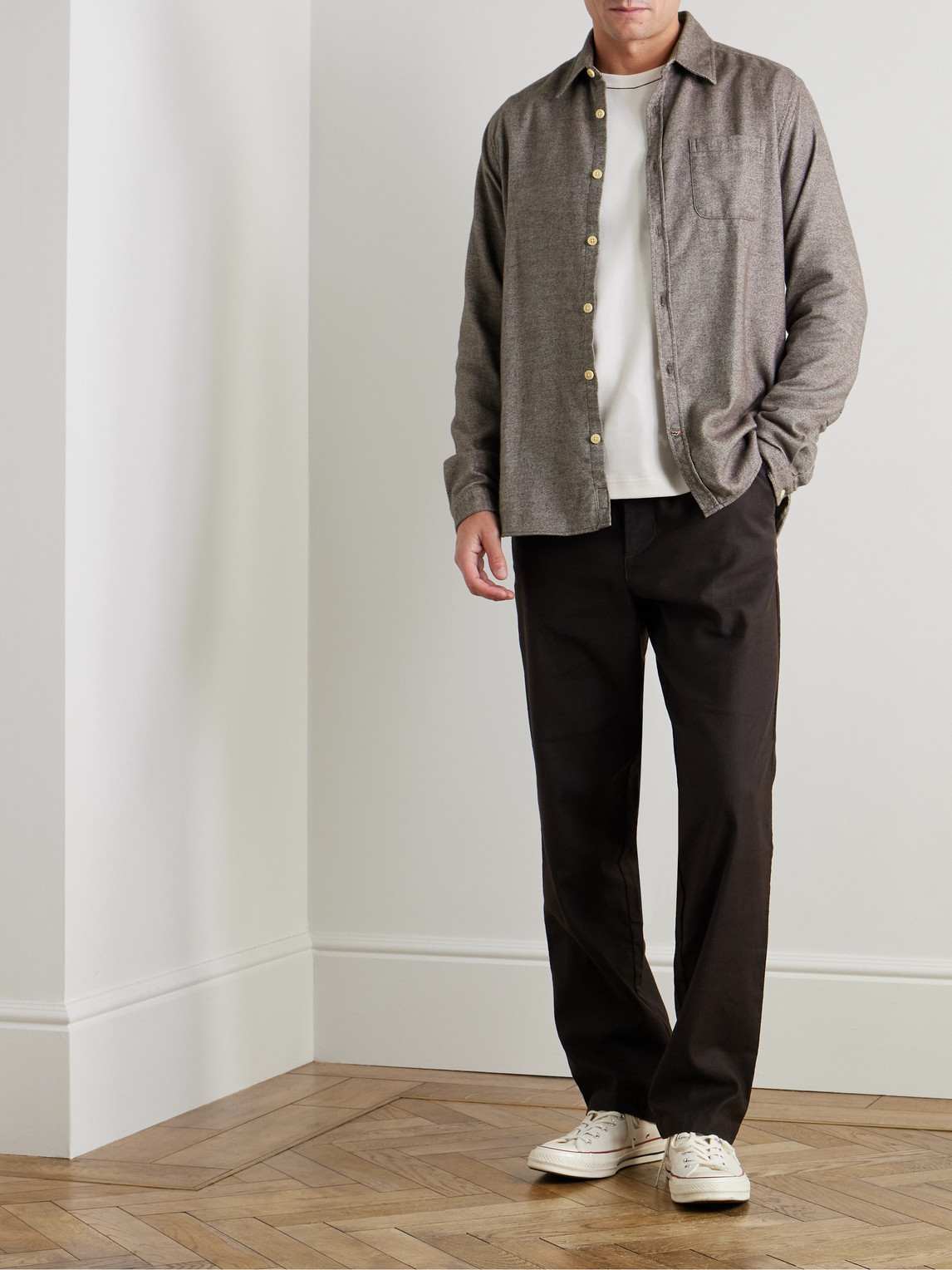 Oliver Spencer Gallagher Organic Cotton-flannel Shirt In Brown