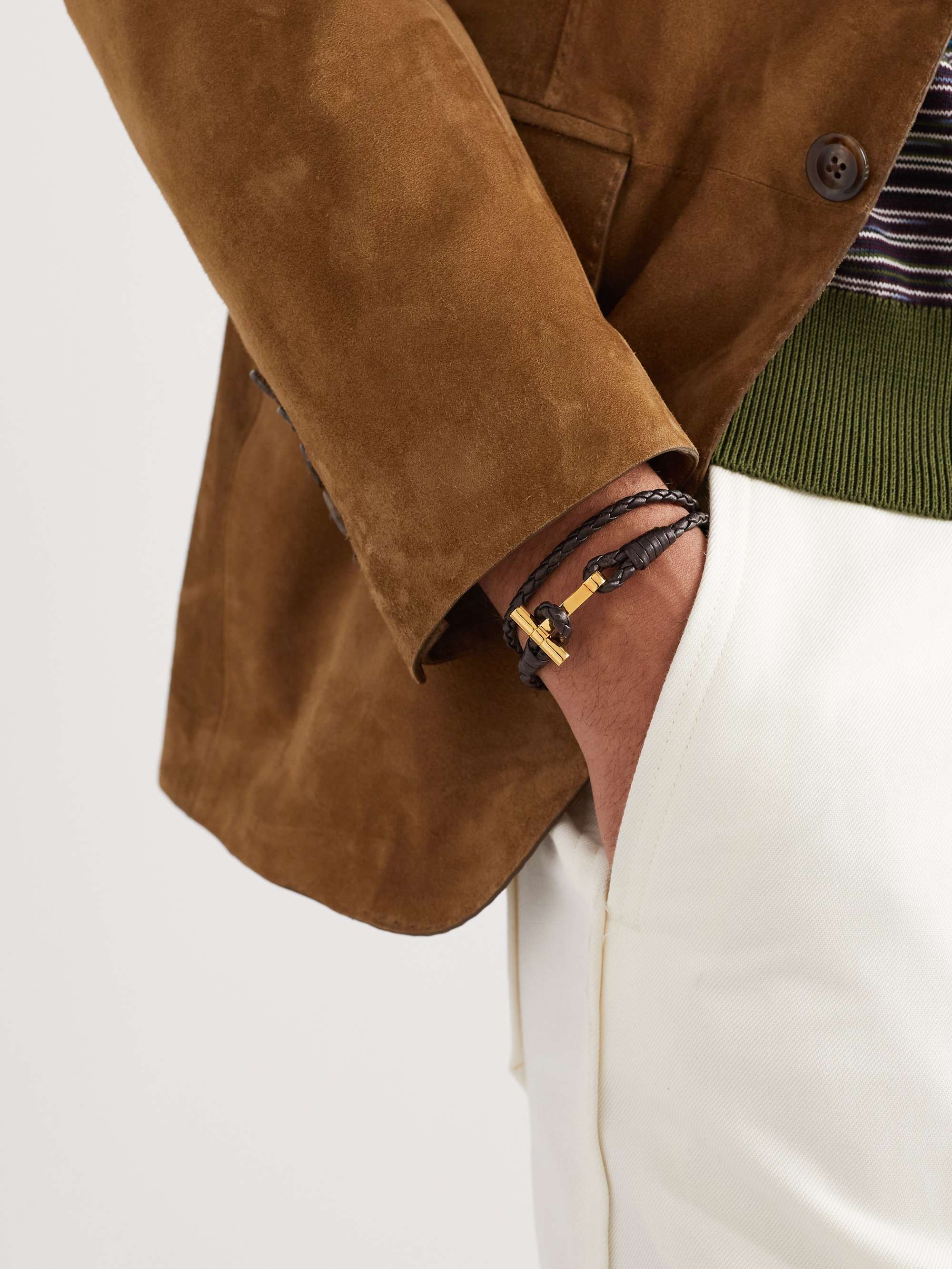 Woven Leather and Gold Plated Wrap Bracelet