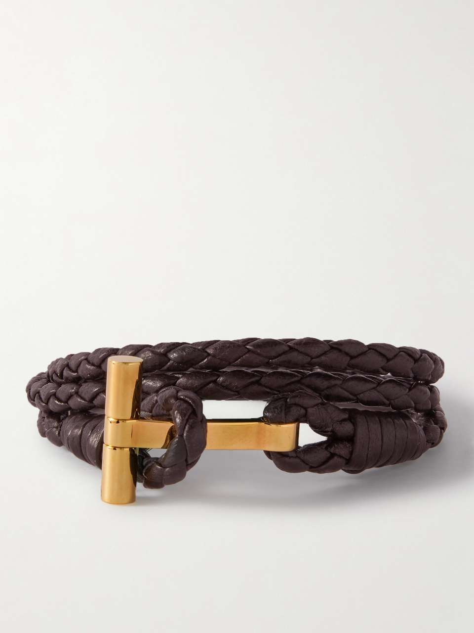 Woven Leather and Gold-Plated Wrap Bracelet