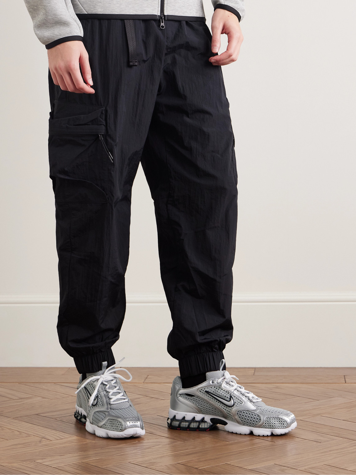 Nike Air Zoom Spiridon Cage 2 Rubber-trimmed Mesh And Leather Sneakers In Gray