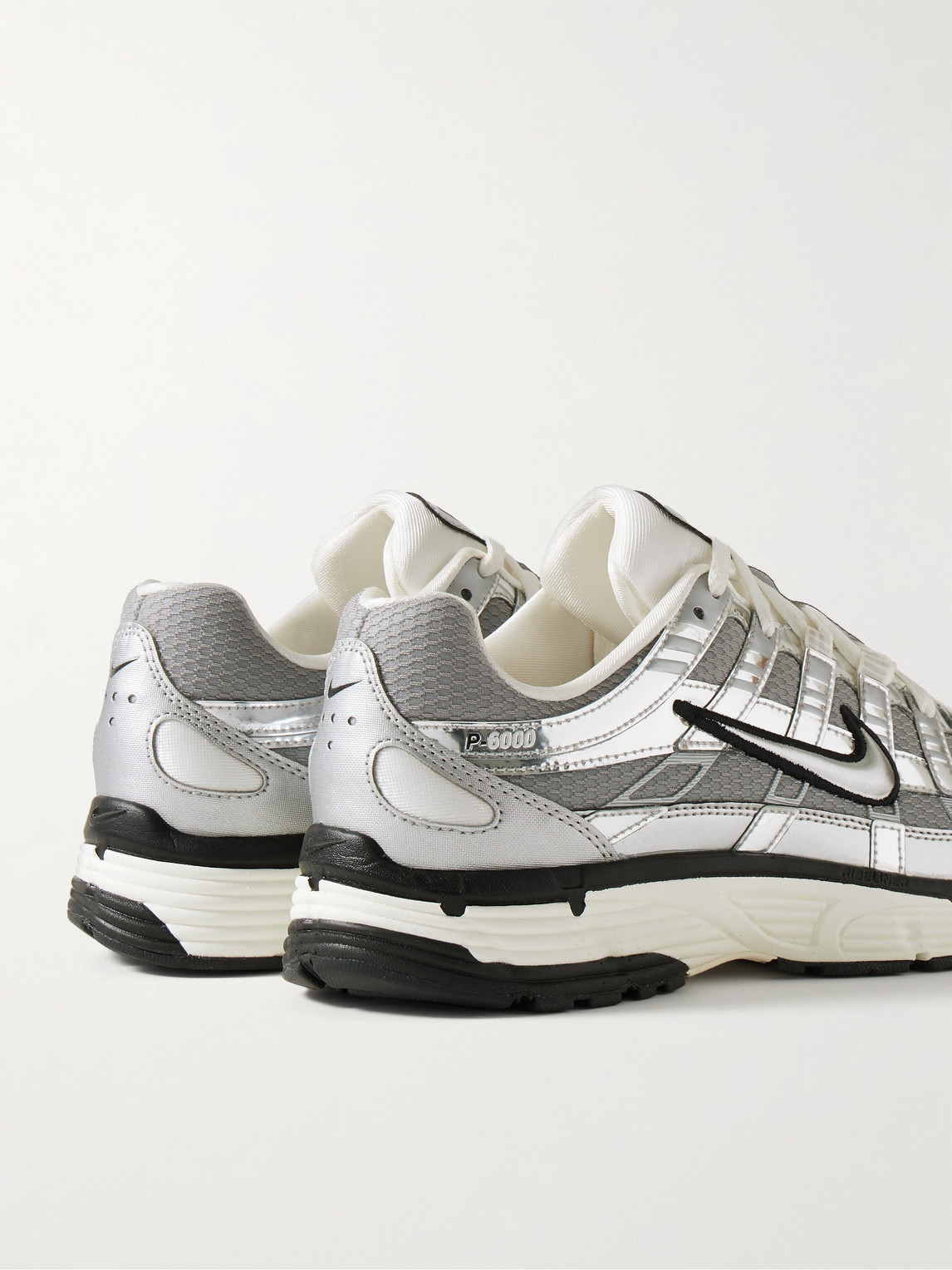 Shop Nike P-6000 Prm Metallic Leather And Mesh Sneakers In Gray