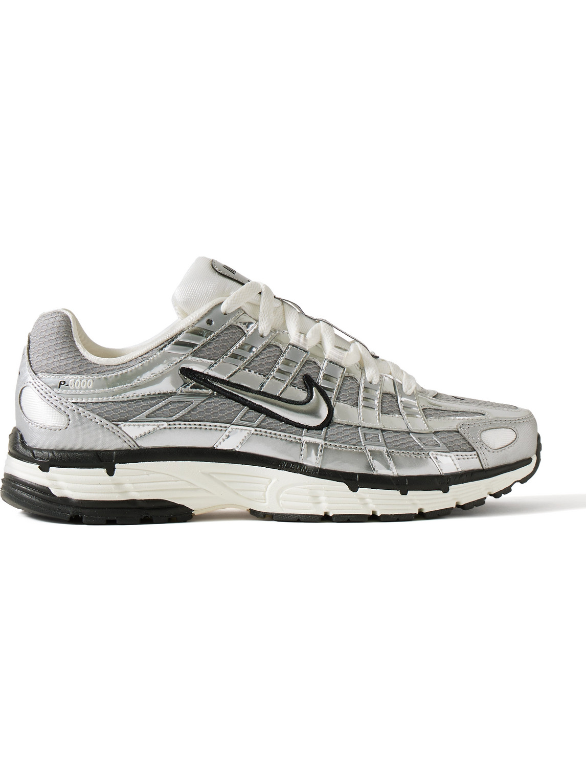 NIKE P-6000 PRM METALLIC LEATHER AND MESH SNEAKERS