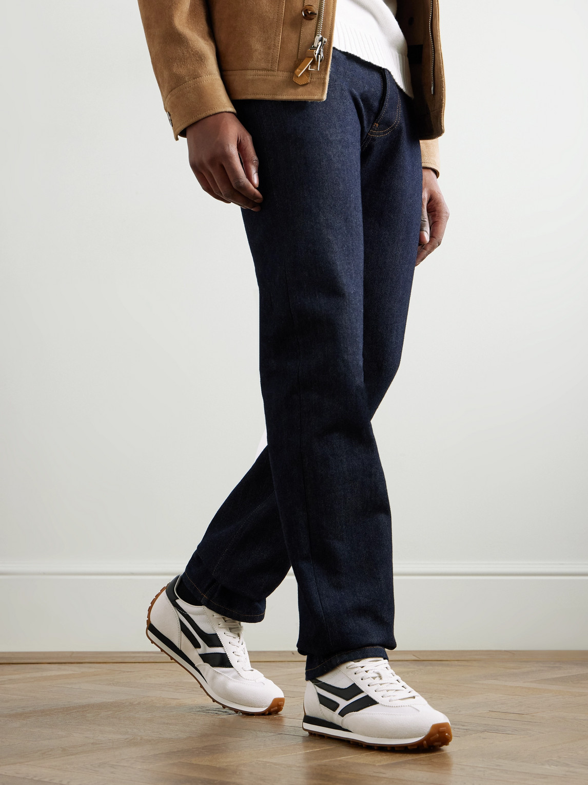 Shop Tom Ford Mick Leather-trimmed Suede And Mesh Sneakers In White