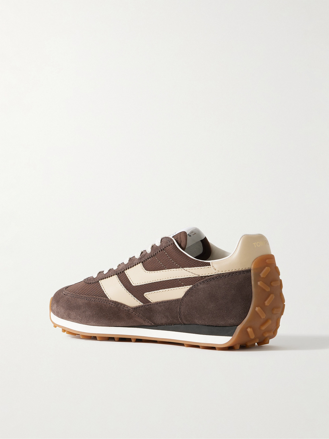 Tom Ford Mick Leather-trimmed Suede And Mesh Sneakers In Brown