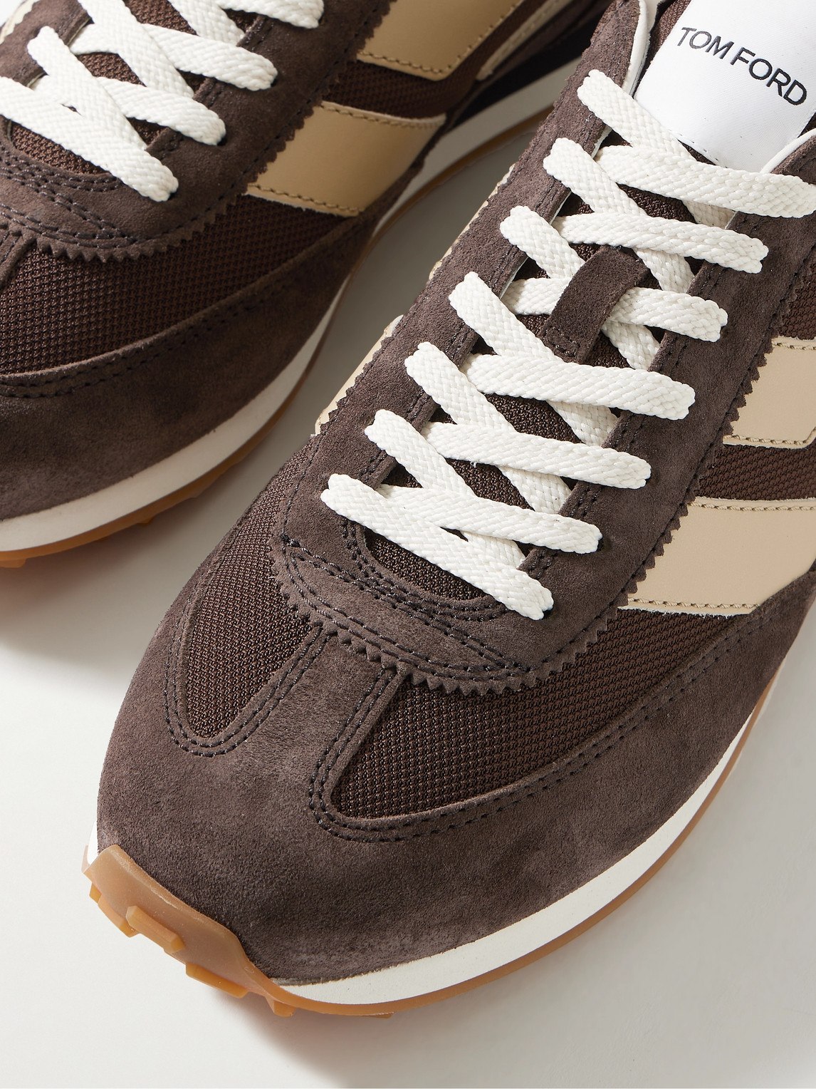 Tom Ford Mick Leather-trimmed Suede And Mesh Sneakers In Brown