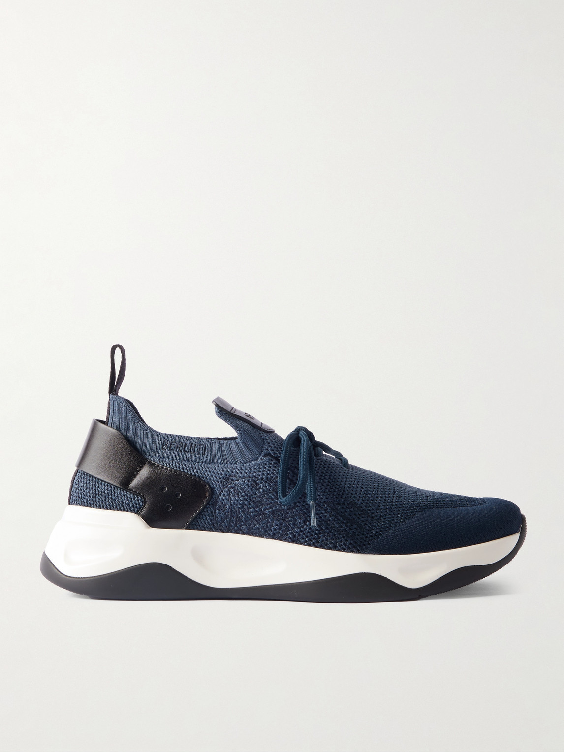 Berluti Shadow Scritto Venezia Leather-Trimmed Stretch-Knit Sneakers - Men