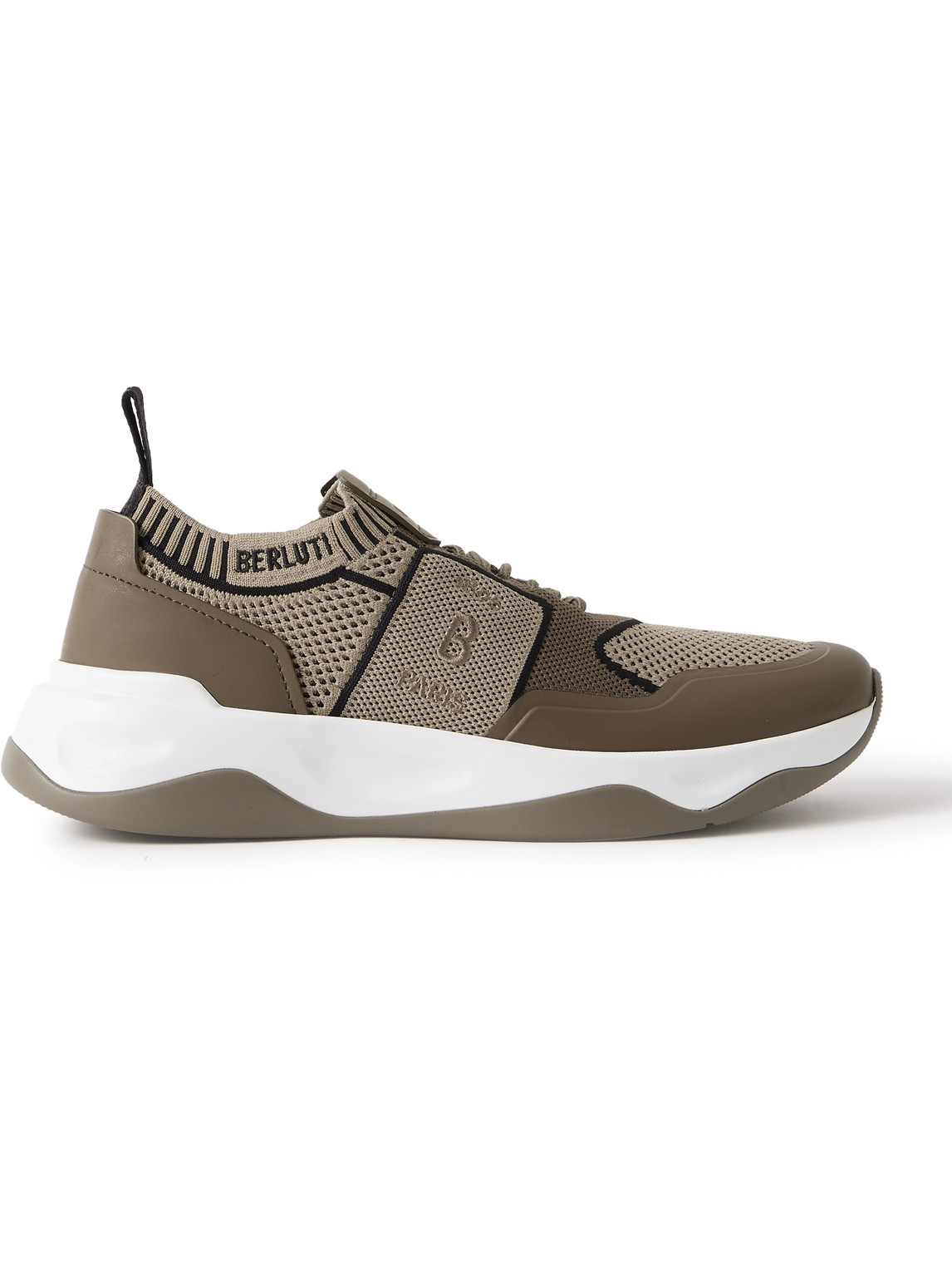 Berluti Shadow Rubber And Leather-trimmed And Coated Stretch-knit Sneakers In Neutrals