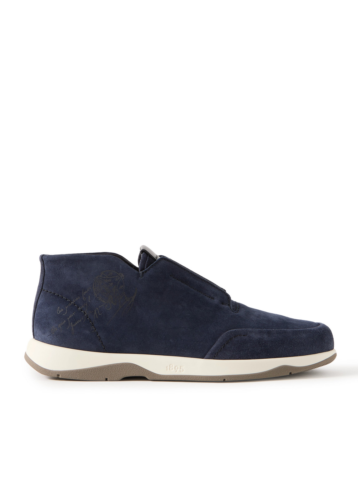 Berluti Échappée Scritto Suede Slip-on Sneakers In Blue