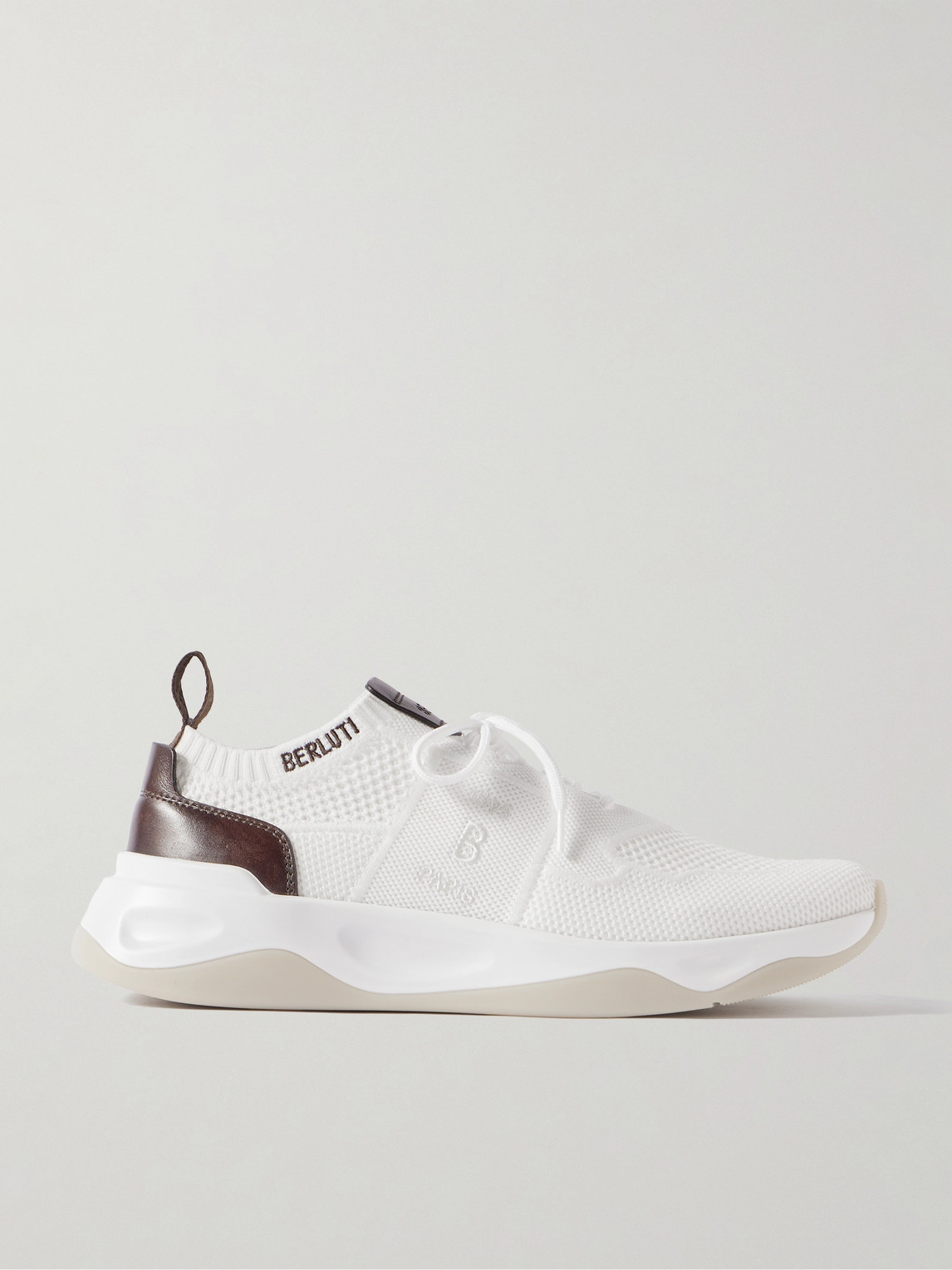 Berluti Shadow Leather-Trimmed Stretch-Knit Sneakers - Men