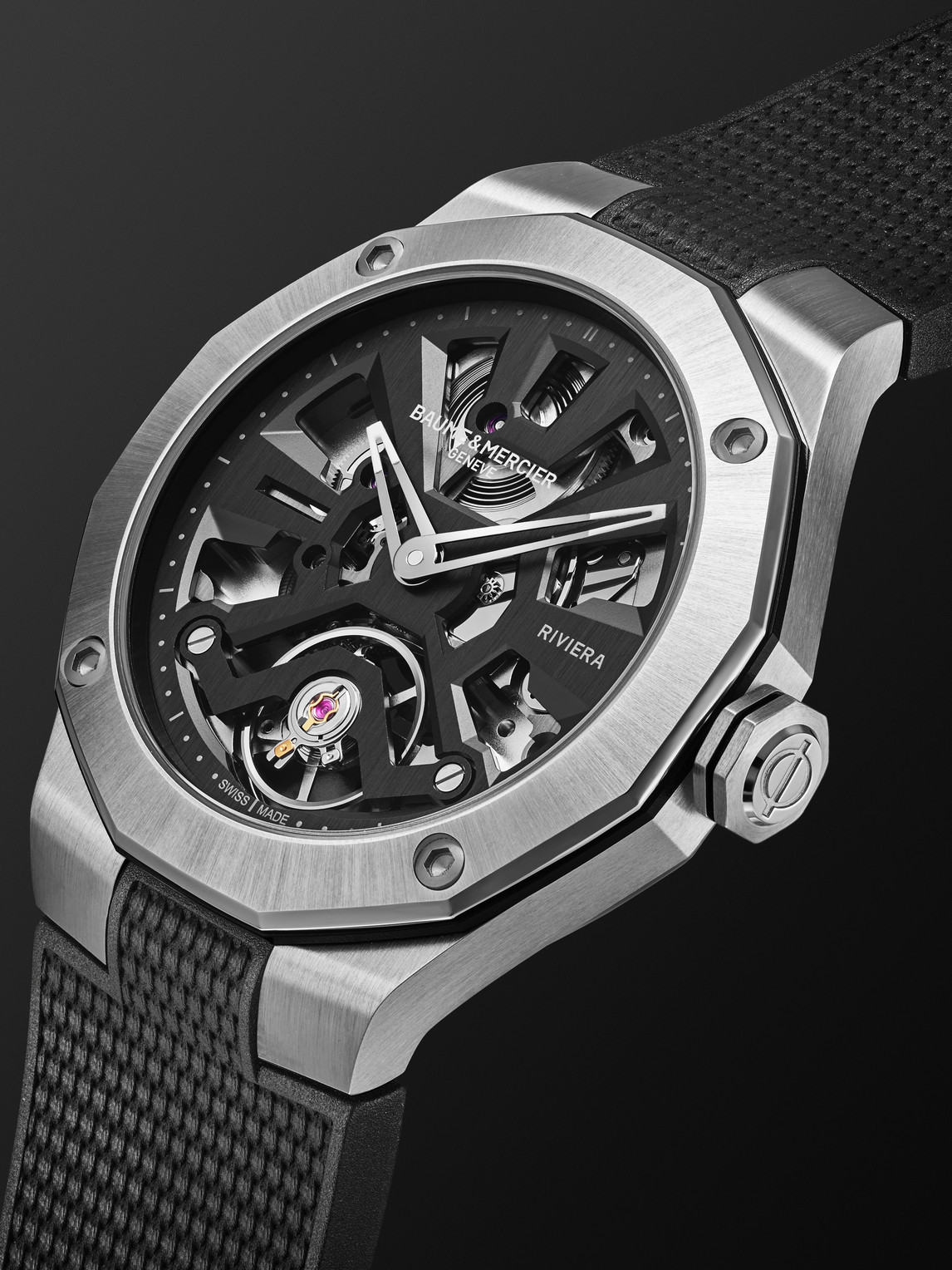  Baume & Mercier - Riviera Automatic Skeleton 42mm Stainless Steel, Canvas And Rubber Watch, Ref. No. 10721 - Men - Black 