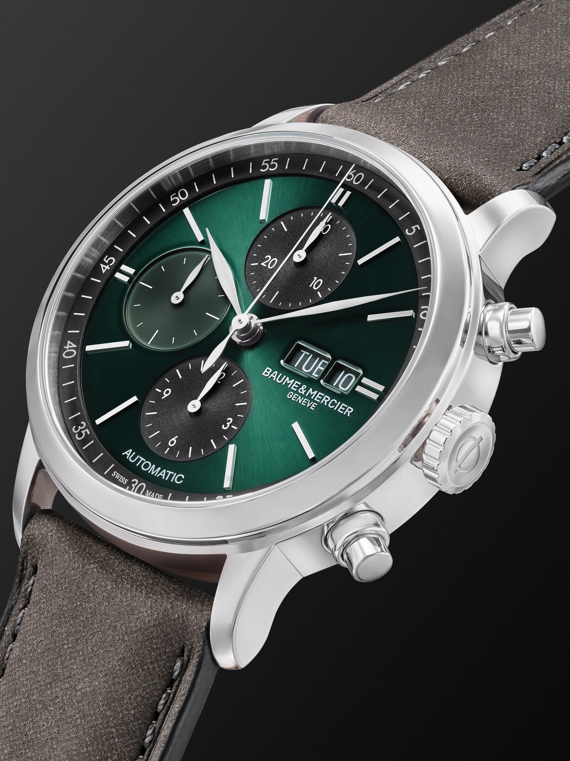  Baume & Mercier - Classima Automatic Chronograph 42mm Stainless Steel And Leather Watch, Ref. No. 10783 - Men - Green 